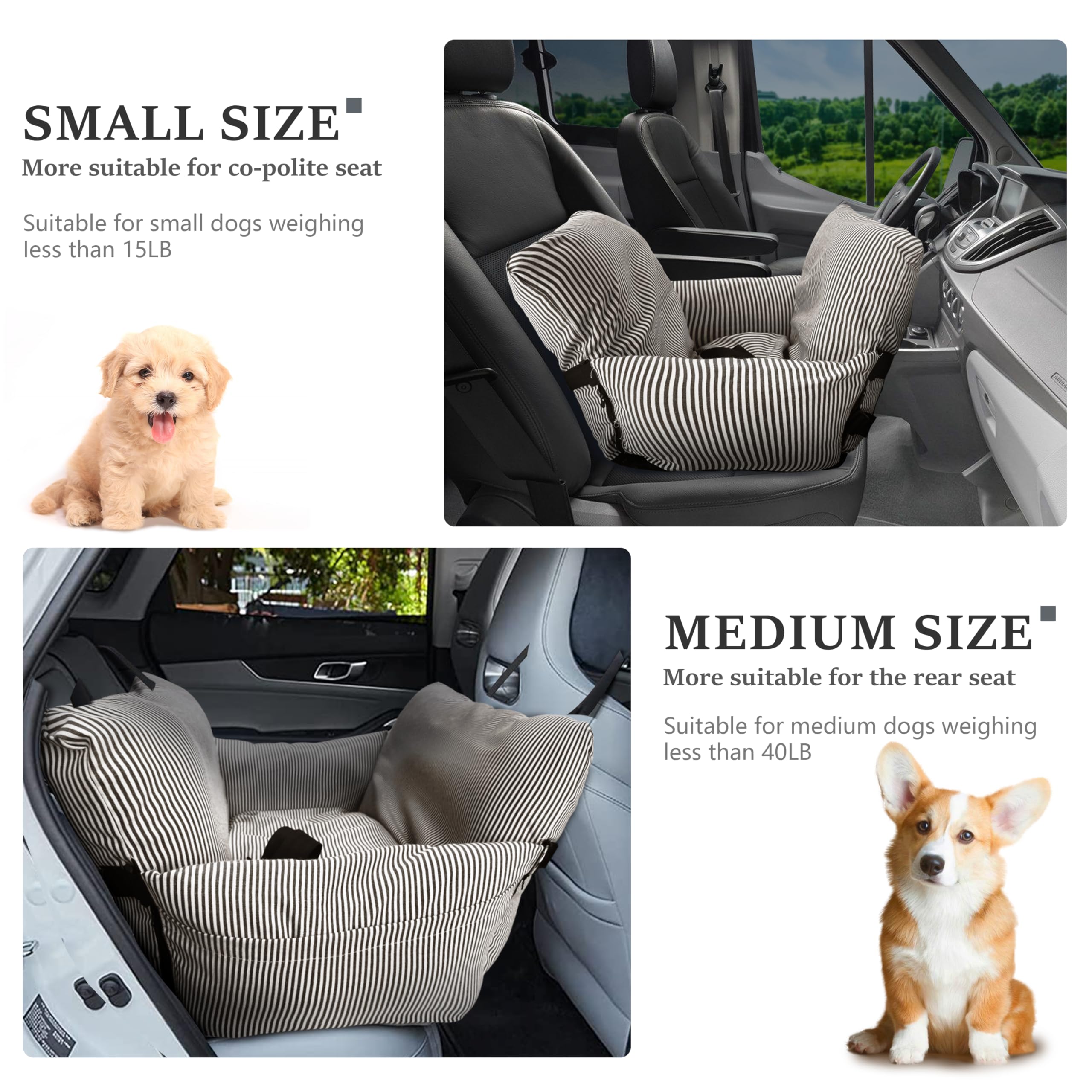 Asiento de coche para perros pequeños de menos de 6 kg, asiento elevador desmontable y lavable para mascotas con base antideslizante y cinturón de seguridad, cama de viaje portátil para