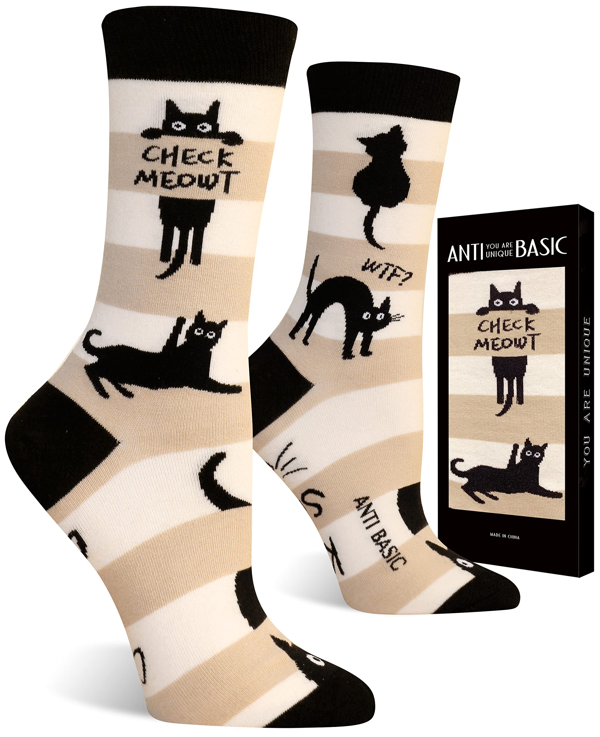 ANTI BASICANTI BASIC Novelty Cat Socks Gift for Women(fits Women shoe size 6-12)