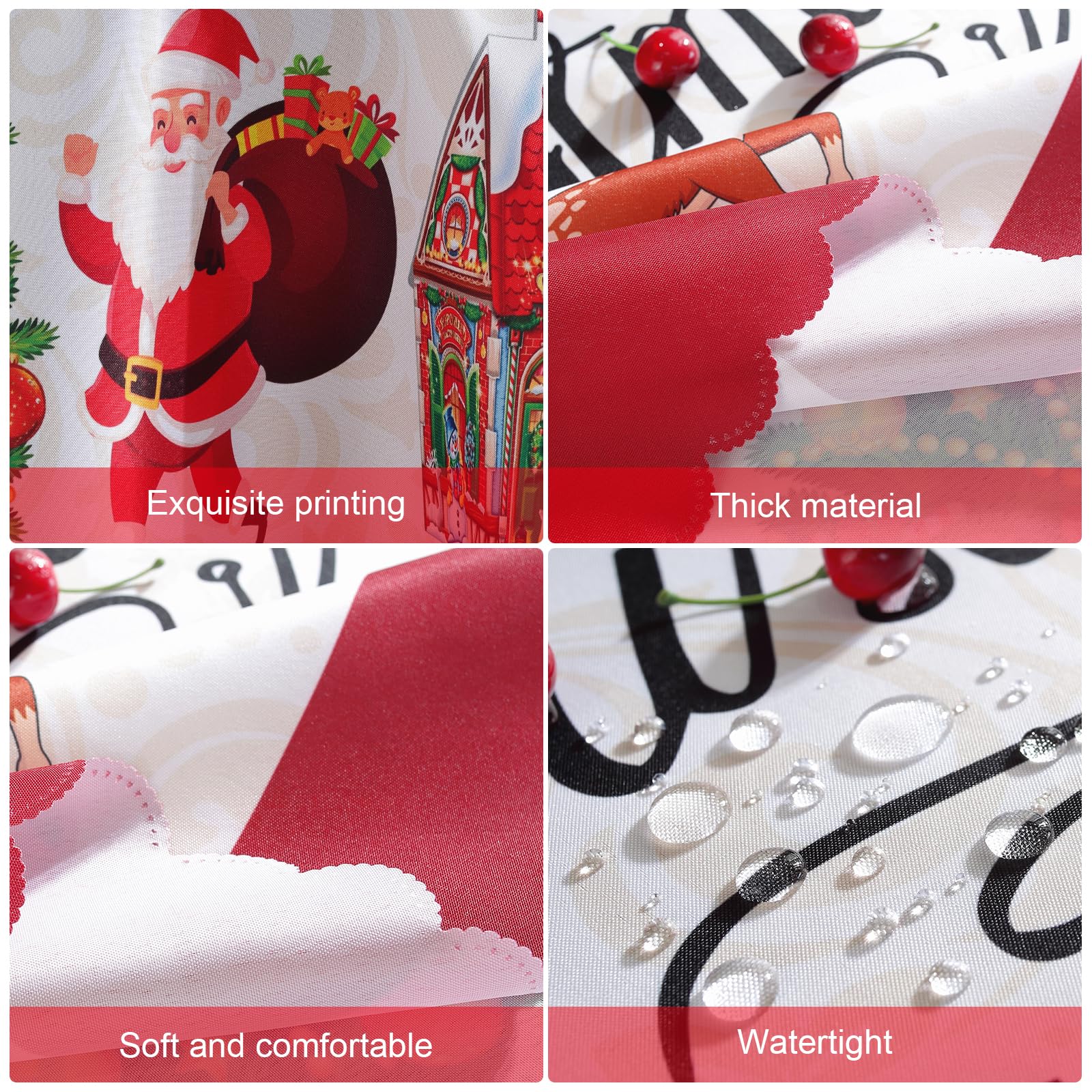 Kersttafelkleed, rond, kersttafelkleed, rood, 150 cm, afwasbaar, polyester, tafelkleed voor kerstdiner, decoratie, feest, keukendecoratie (rood 1