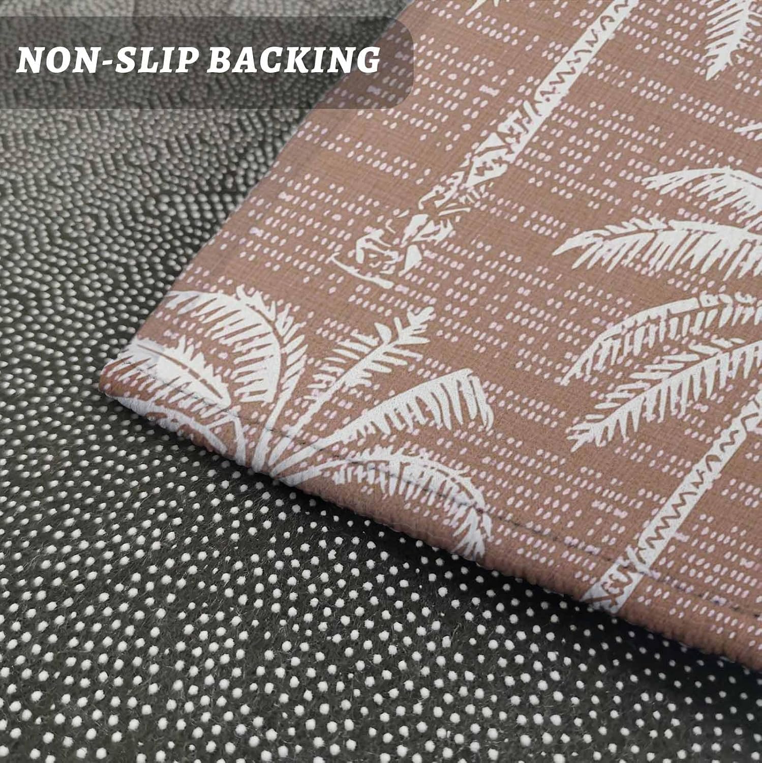 Teamery Kitchen Mats for Floor Brown Palm Tree Summer Beach Washable Non Slip Kitchen Rugs 1PCS, Retro Tropical Plant Absorbent Standing Mats for Sink Bathroom Office Living Room 23.6x70.9in
