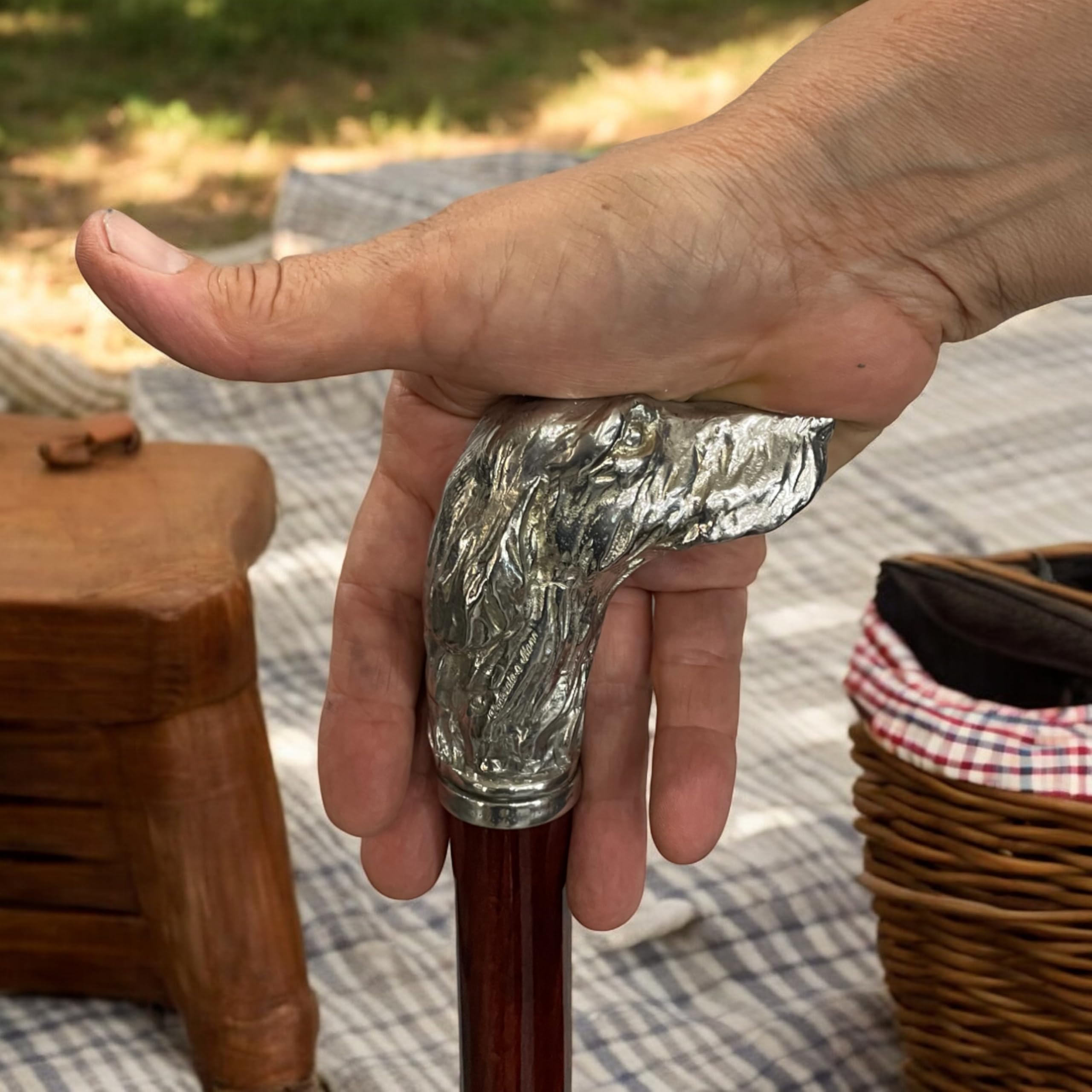 Bastón de Paseo Setter estaño y Madera Elegante para la Ceremonia, Fabricado en Italia CAVAGNINI Vintage