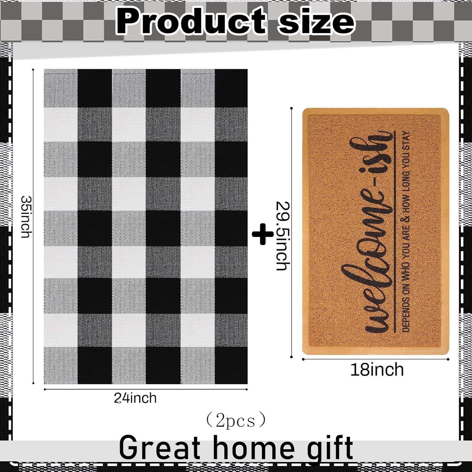 Black and White Check Rugs Welcome Mats, B574B