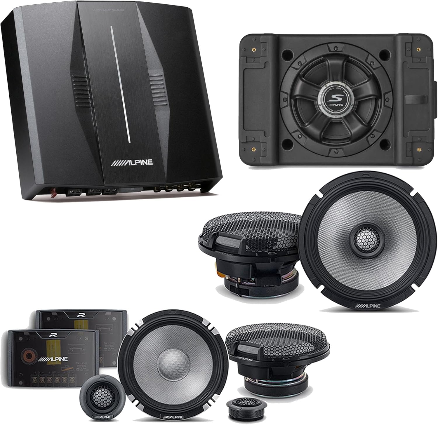 Alpine PXE-C80-88 OPTIM8 8-Channel Hi-Res Digital Sound Processor Amplifier w/SS-SB12 Subwoofer, R2-S652 & R2-S65 Bundle