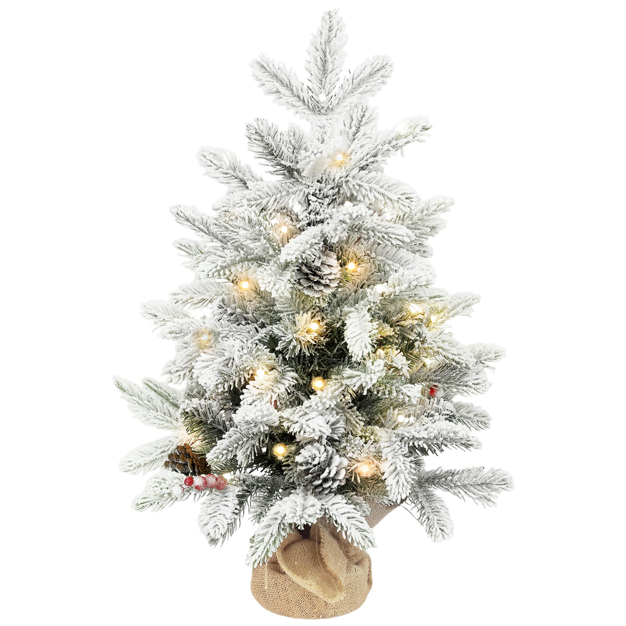 Homcom Unisex Green 60 Cm Prelit Tabletop Mini Christmas Tree, Flocked Snow Xmas Tree In | Size: 2Ft