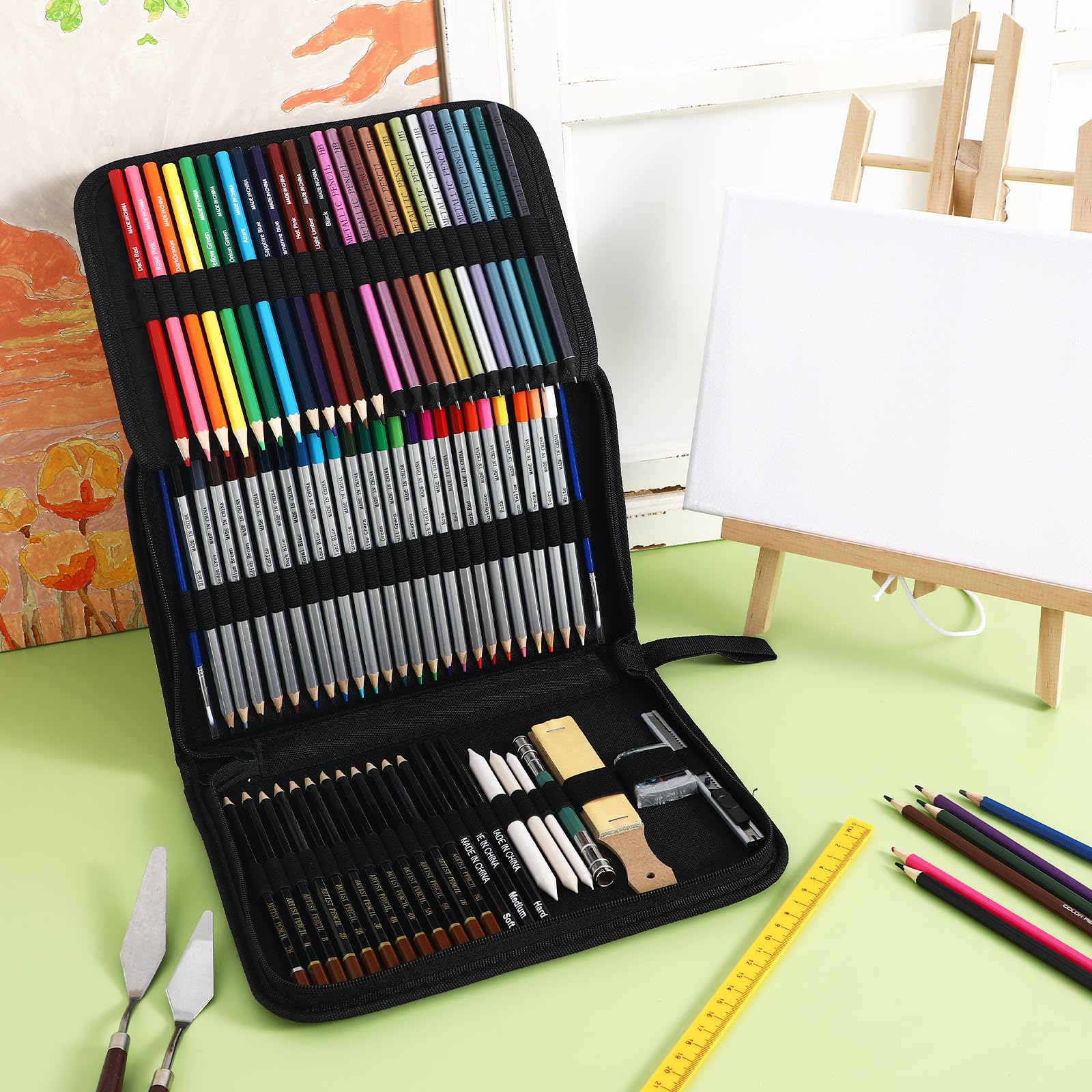 Set di Matite Colorate Acquerellabili Astuccio Zip, Matite in Legno per Shading e Disegno, Accessori Pratici e Portabilità Comoda per Artisti