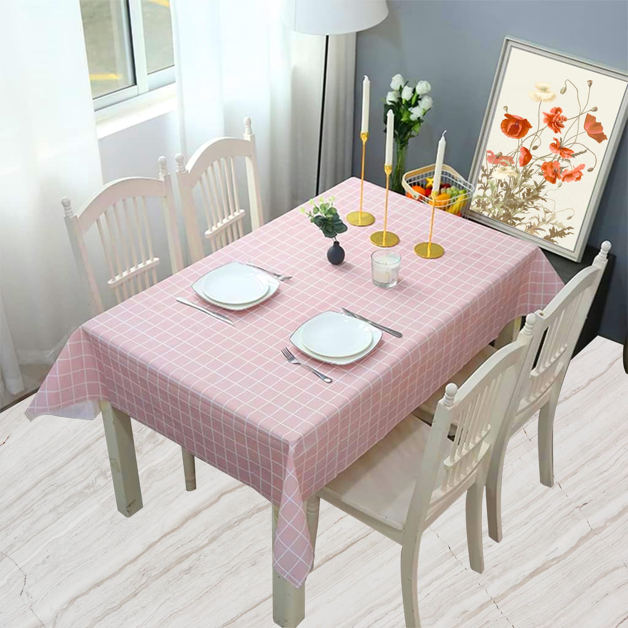 WedDecor PVC Tablecloth Pastel Pink Checkered Polyvinyl Chloride Large Rectangular Oilcloth PVC Wipe Clean Table Cloth Table Cover for Dining, Parties, Kitchen, Restaurant, Banquets Events, 2pcs