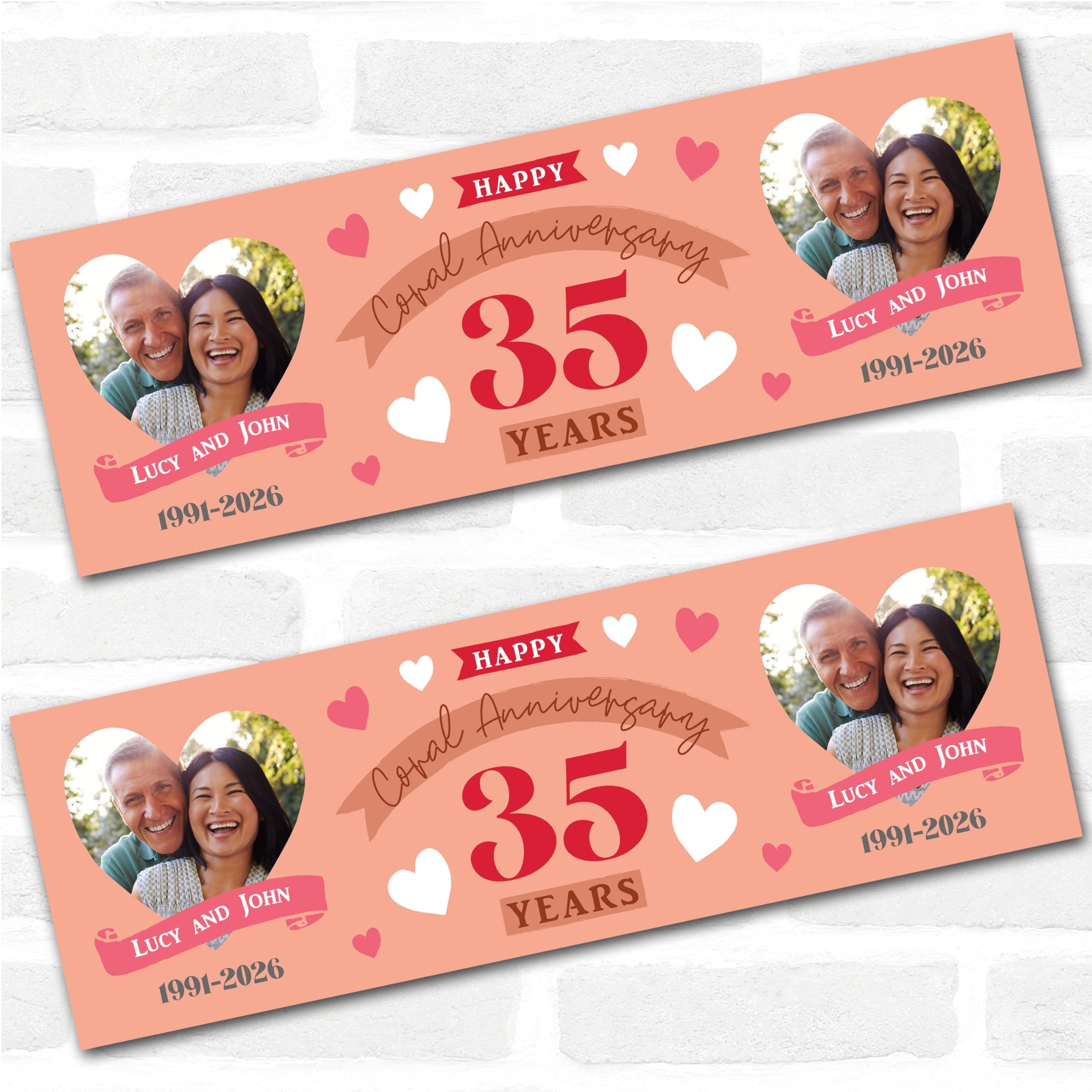 Personalised Party Banner For 35th Wedding Anniversary Coral 35 Years Photo | Custom Large Party Decoration, Event Banner, Backdrop, Décor, Signage. 3 ft x 1 ft | 4.5 ft x 1.5 ft | 6 ft x 2 ft