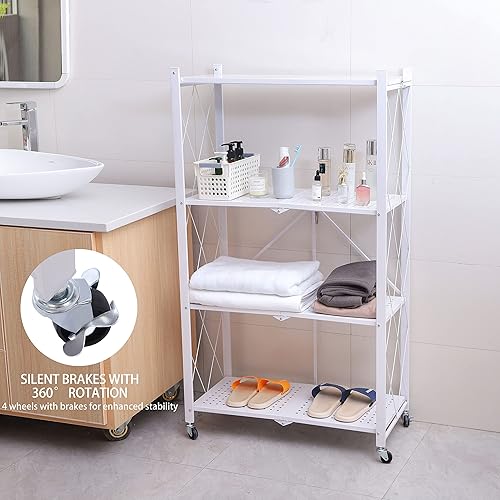 Miniatura 3 de Letusto Estantería plegable con ruedas y roturas  Estante plegable resistente con marco de metal para despensa  Estantería de origami  Estantería