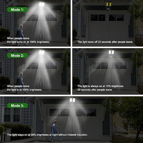 Miniatura 5 de Luces solares para exteriores, luces con sensor de movimiento inalámbricas 2 cabezales ajustables de 180 ajustables, 3 modos, luz de inundación LED