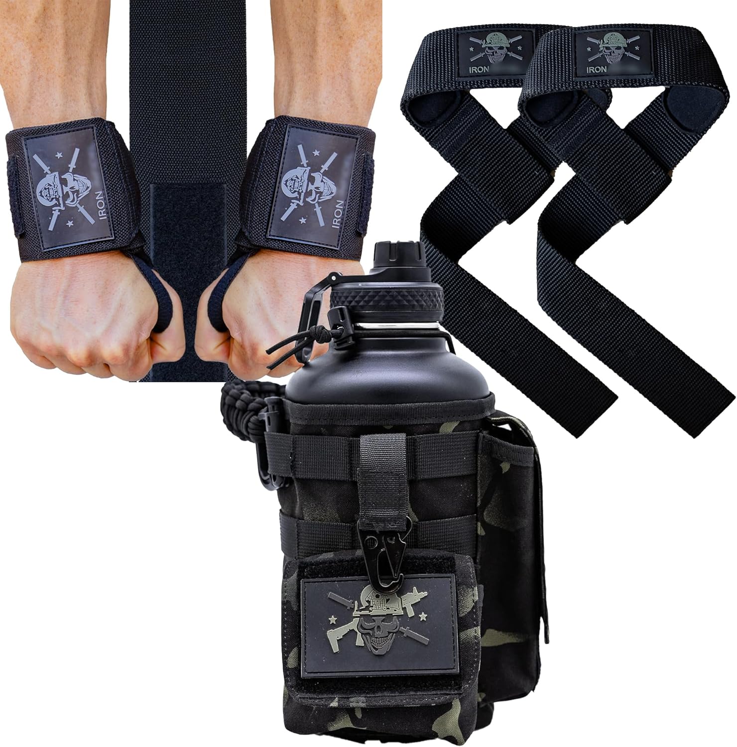 Iron Infidel Wrist Wraps for Weightlifting + Weight Lifting Straps Wrist Straps for Weight Lifting Battle Bottle - Half Gallon Bundle