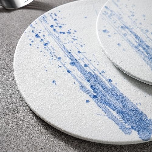 Miniatura 5 de Round Serving Platter Sushi Plate - 10inch Charcuterie Board Stoneware Flat Serving Plate for Party,Appetizer,Dessert,Cheese,Set of 2, (Blue)