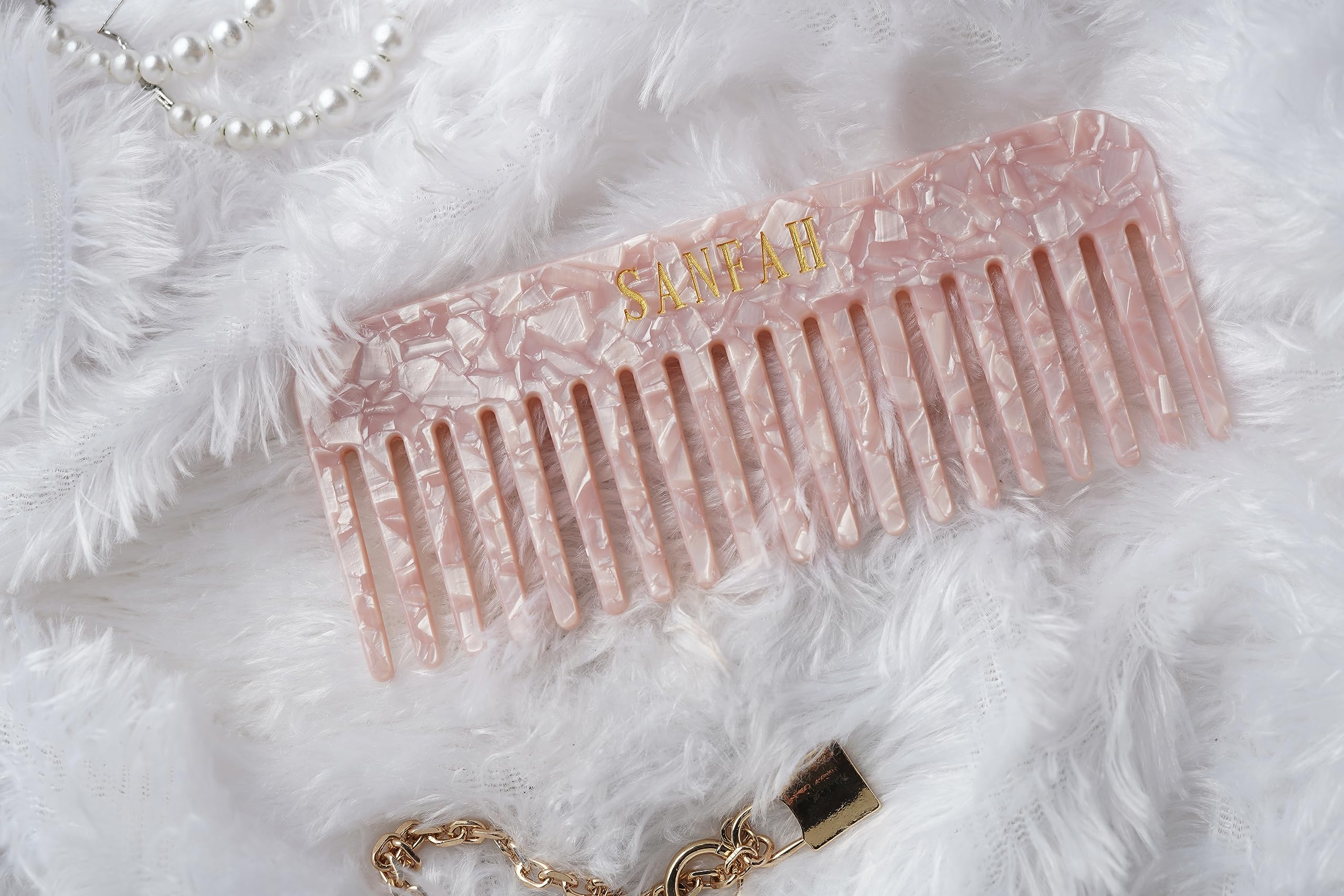 SANFAH pink marble acetate hair comb-picture-38