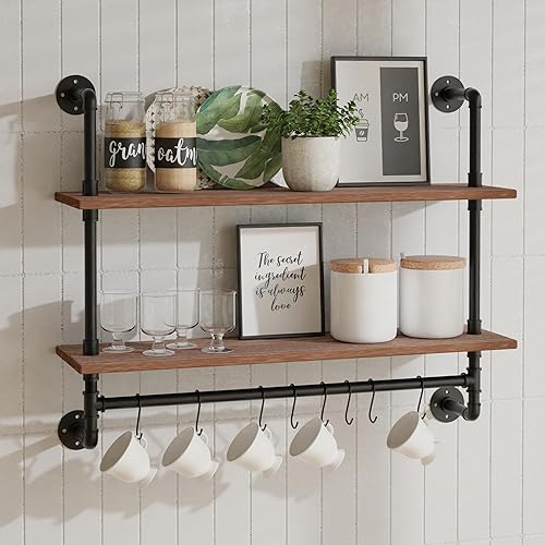 Miniatura 4 de ROGMARS - Estantería industrial para tubos de baño, con barra para toallas, estantes flotantes rústicos de 30 pulgadas, estante de pared para tubos