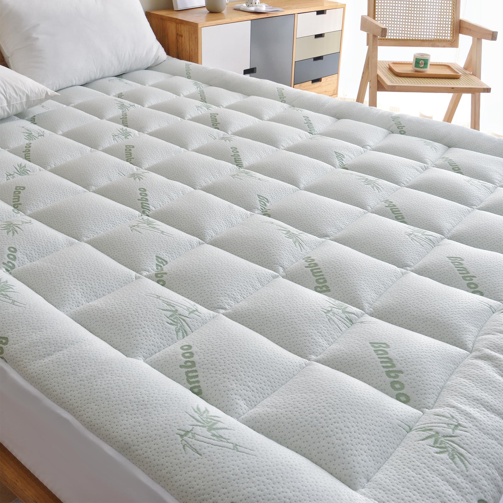 Carasylvia Twin XL Mattress Topper - Viscose Made from Bamboo Thick Pillow Top Mattress Pad for Back Pain