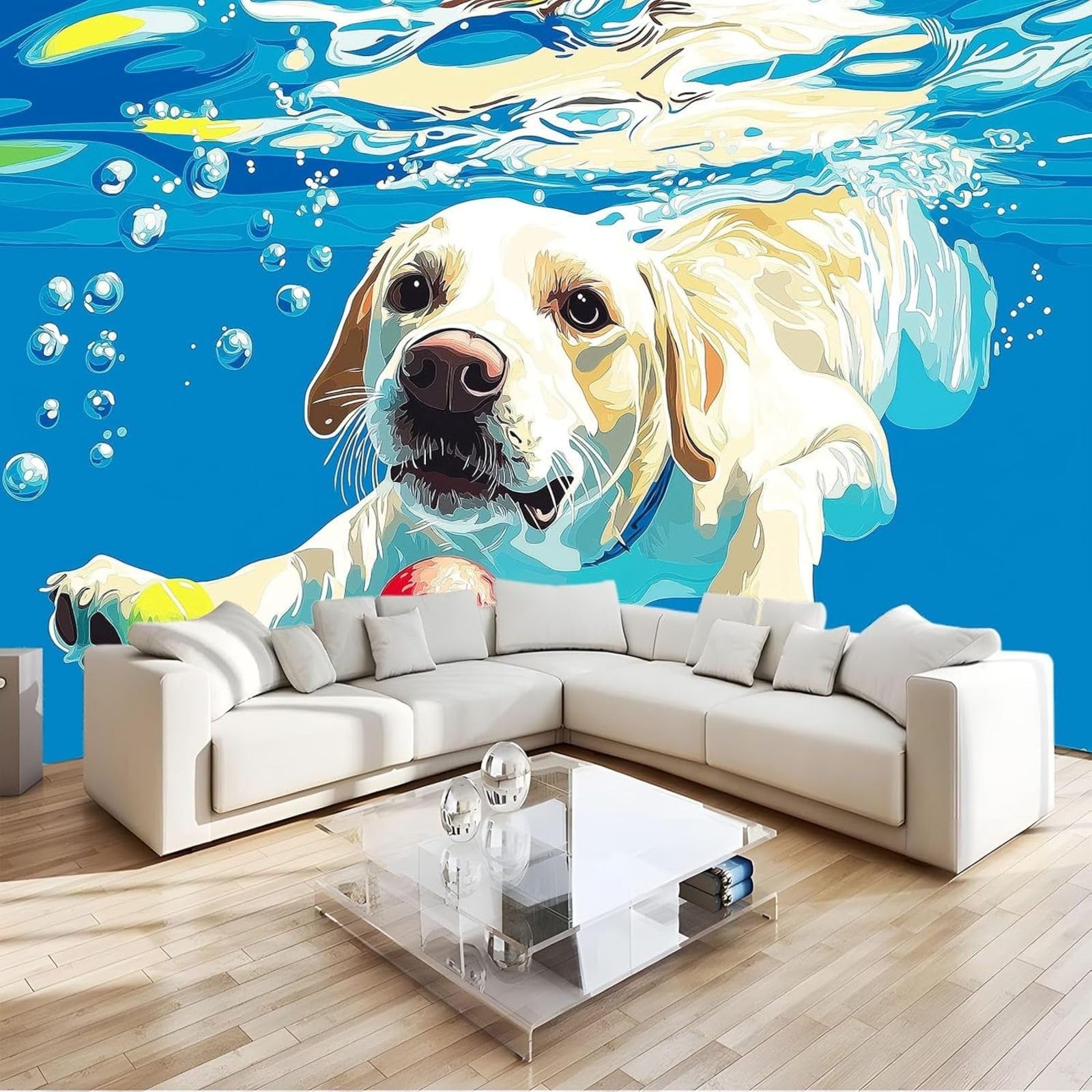 hgjdjhnf Blue Labrador Retriever Swimming Photo Wallpaper Mural Wall Decor Wallpaper Living Room Bedroom Office Hallway 200cm x 140cm