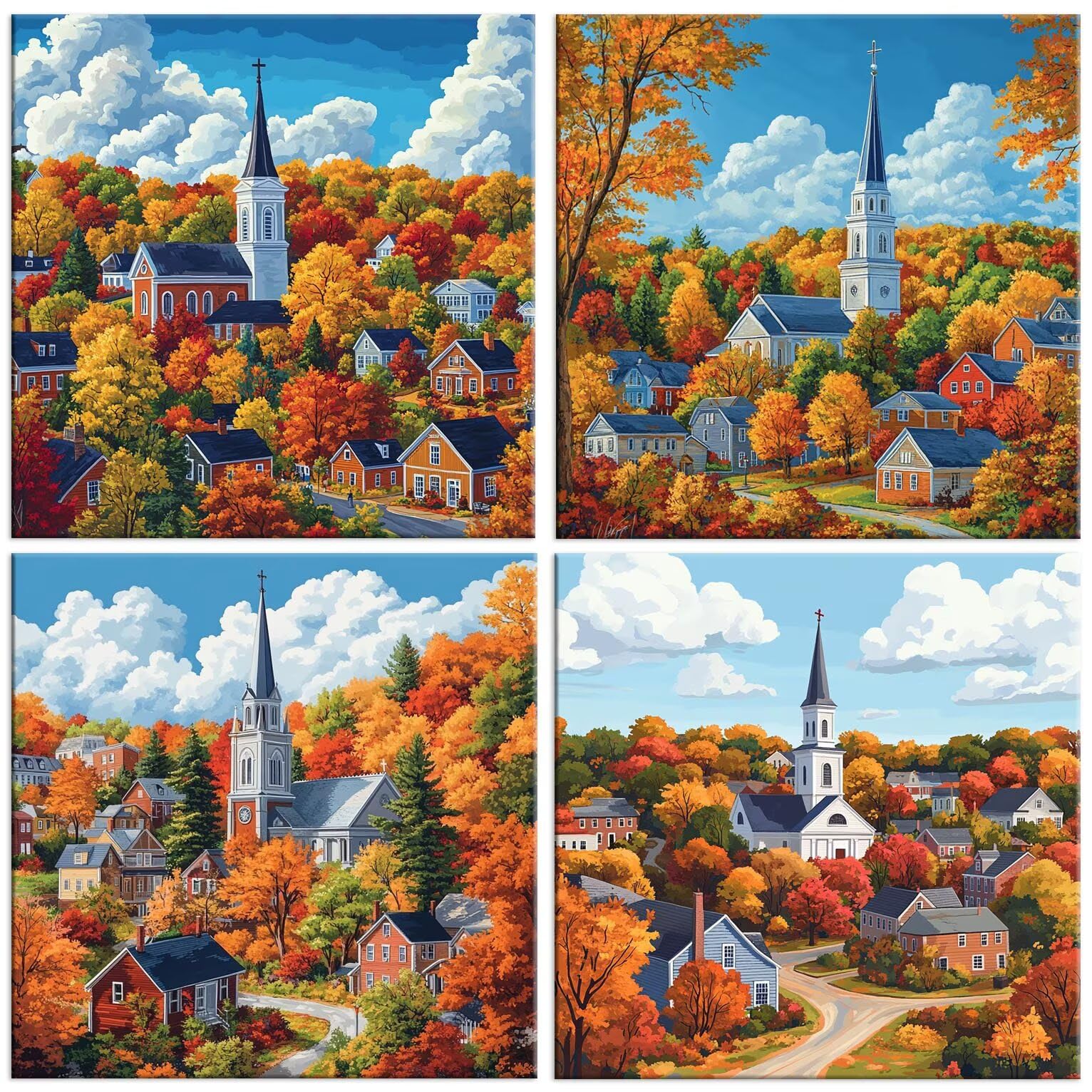 QIANLUOO Paisaje de la ciudad Pintar Diamantes Kit Adultos 60x60cm f-854 | 5D DIY Diamond Painting Kit Completo 4 Pack, Pintura Diamante Niños Adultos Diamant Bordado Punto de Cruz para Decor Hogar
