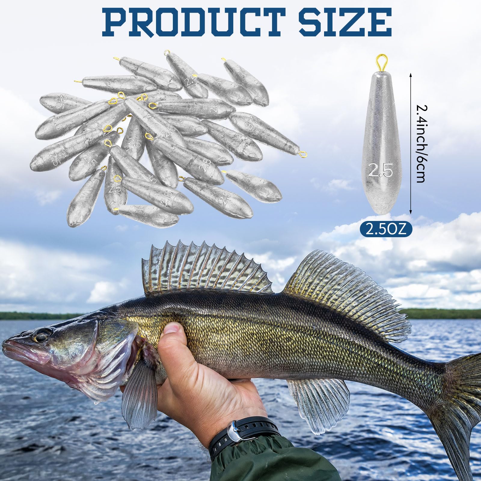 Landhoow 24 Pcs Drop Shot Fishing Weights Kit Freshwater Catfishing Fishing Sinker Bass Casting Removable Fishing Line Weights Saltwater Streamlined Snap Weight for Trolling Surf Tackle(2.5 oz)