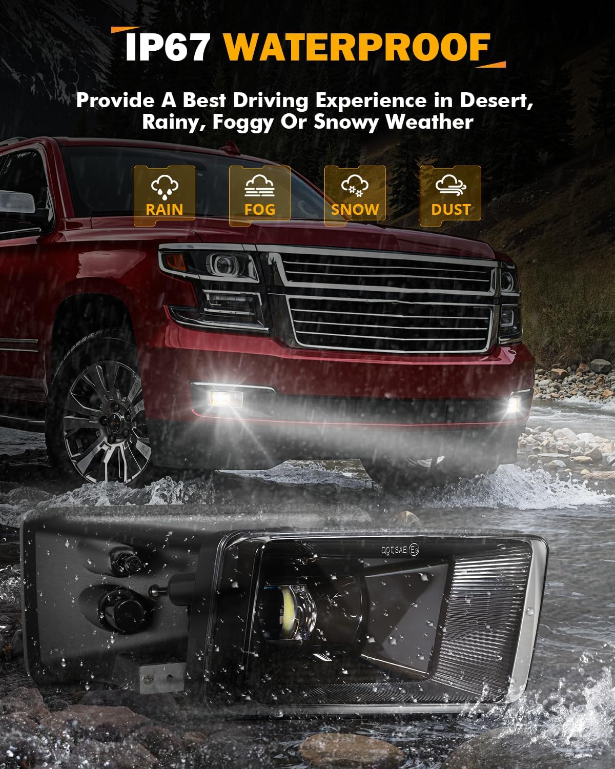 Auxbeam LED Fog Lights with Amber Halo DRL DOT Approved for Chevy Silverado 2008-2014 Avalanche 2007-2013 Suburban 2007-2015 Tahoe 2007-2015 GMC Sierra Yukon Pickup Truck, LED Bumper Driving Fog Lamps