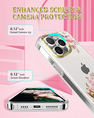 Miniatura 10 de JAHOLAN Funda diseñada para iPhone 15 Pro Max con purpurina brillante, protección de mármol, a prueba de golpes, delgada, protección contra caídas,
