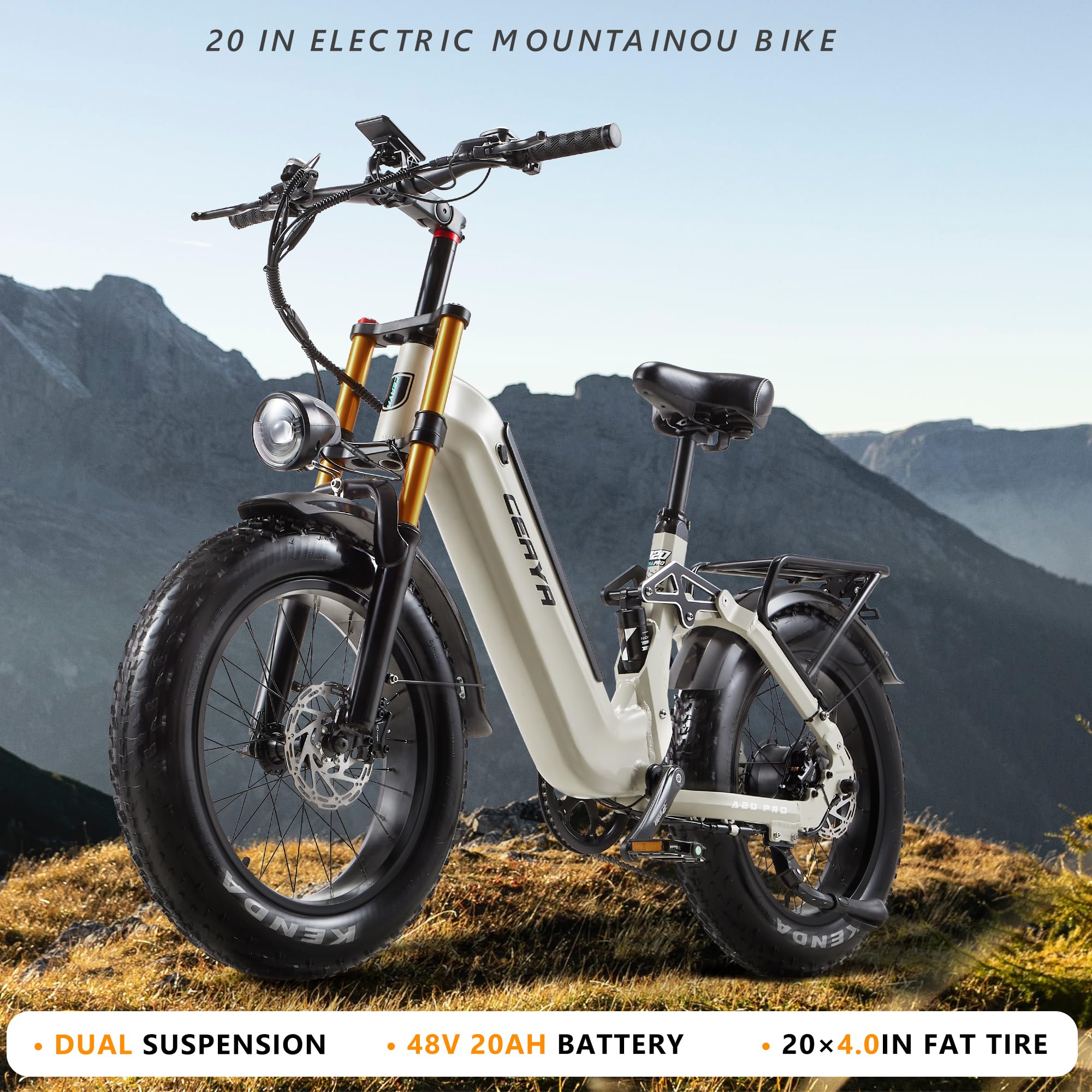 Vélos électriques 20 Pouces Vélo électrique pour Adultes,48V 20Ah Batterie, VTT Electrique 7 Vitesses avec écran LCD, Double Amortisseurs E-Bike