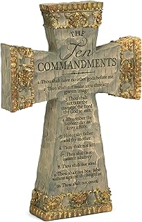 Dicksons The Ten Commandments Antiqued Filigree 9 Inch Resin Tabletop Cross