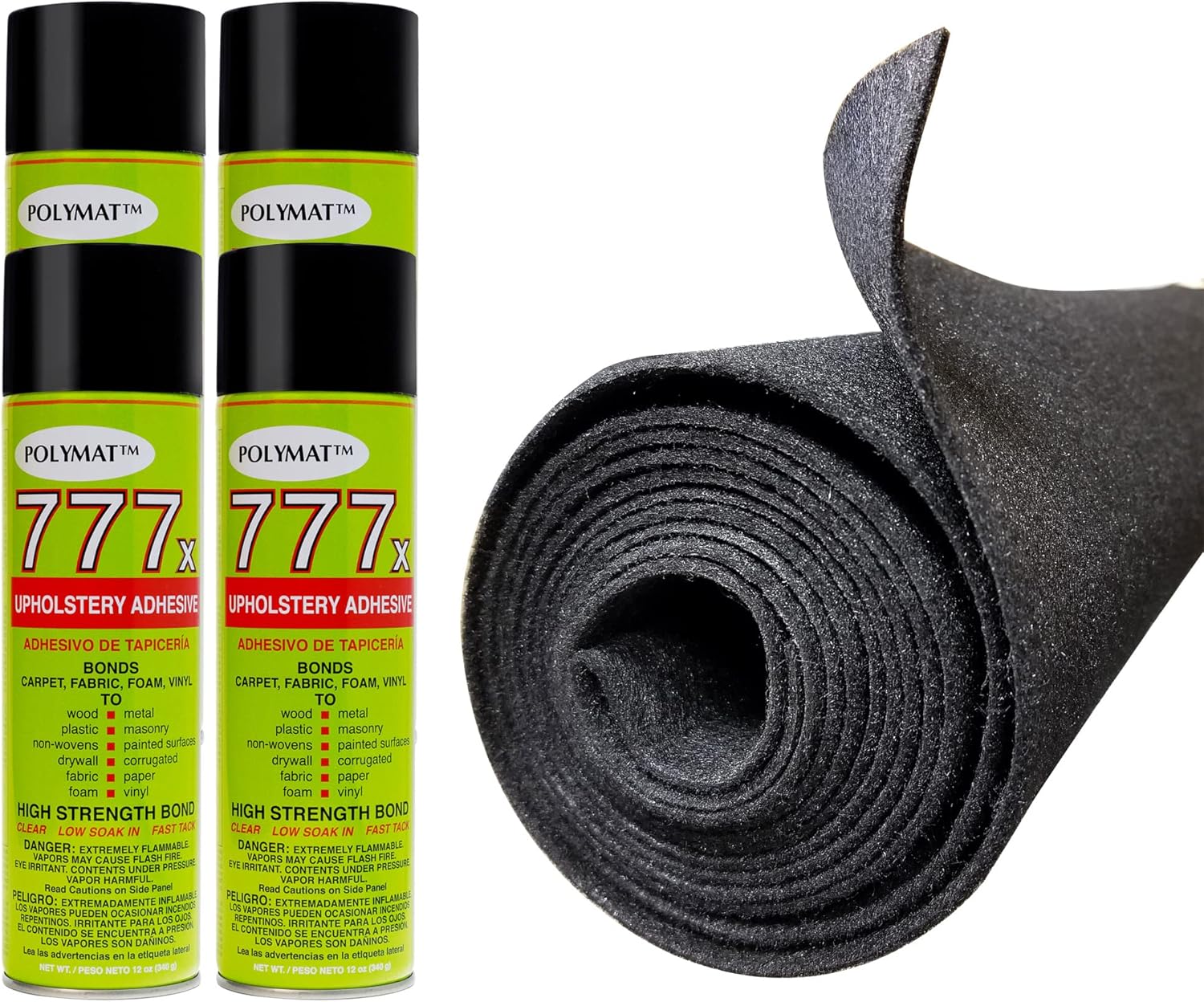 16FT x 3.75FT Charcoal Speaker Box Carpet +4 Cans 777 Fabric Spray Glue