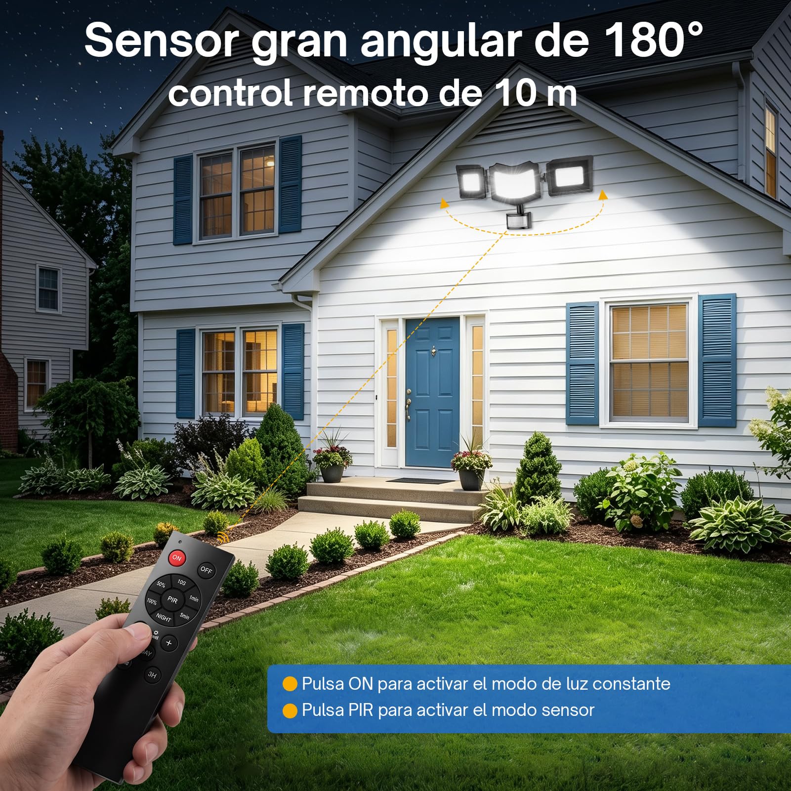 Foco LED con detector de movimiento exterior 150 W, 3 cabezales