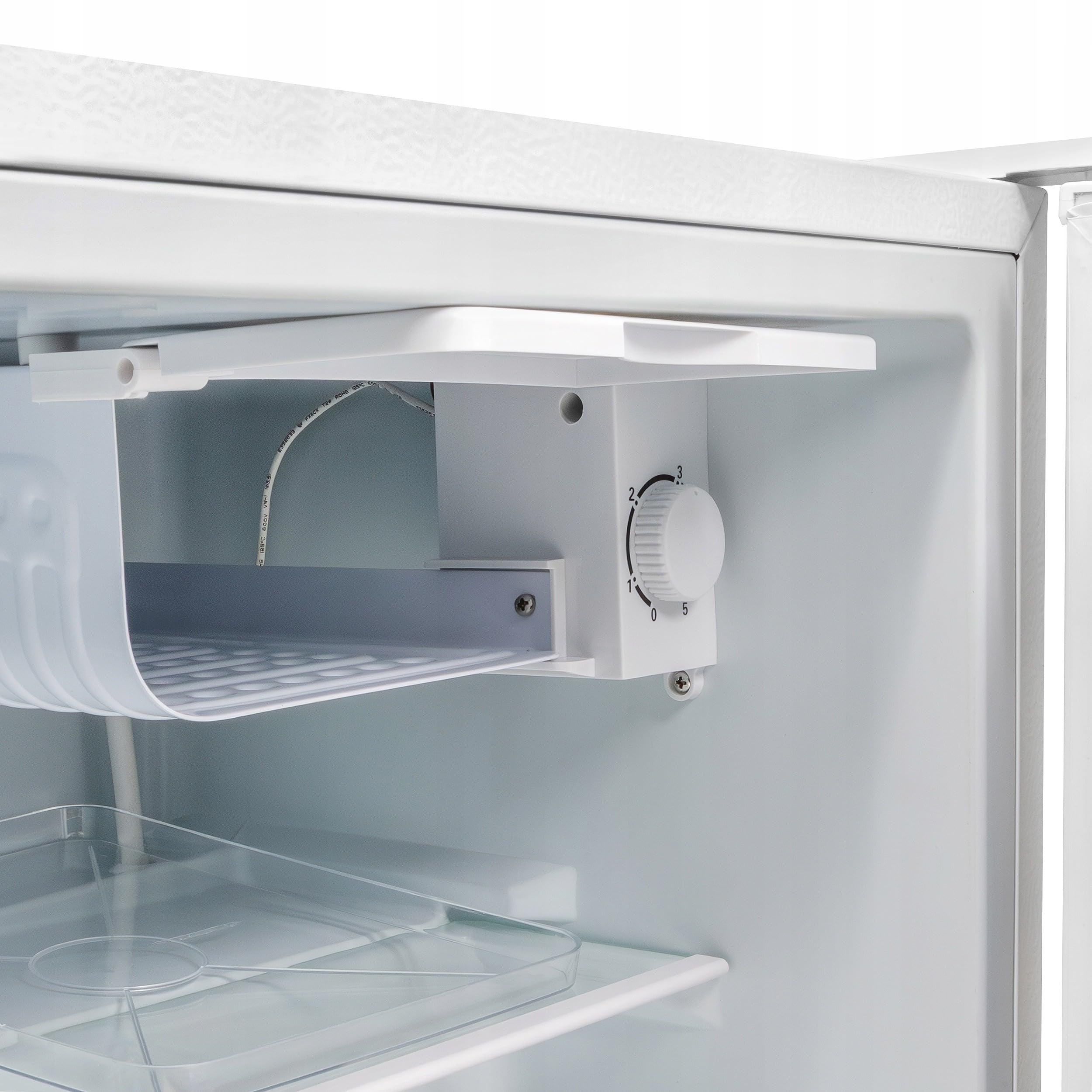 Lodówka Kompresorowa z Zamrażalnikiem 46L, Mini Lodówka Mała i Cicha 45dB, 230V, Przekładane Drzwi, Lodówka Hotelowa do Biura, Pokoju, na Camping i do Akademika, Biała, Kompaktowa