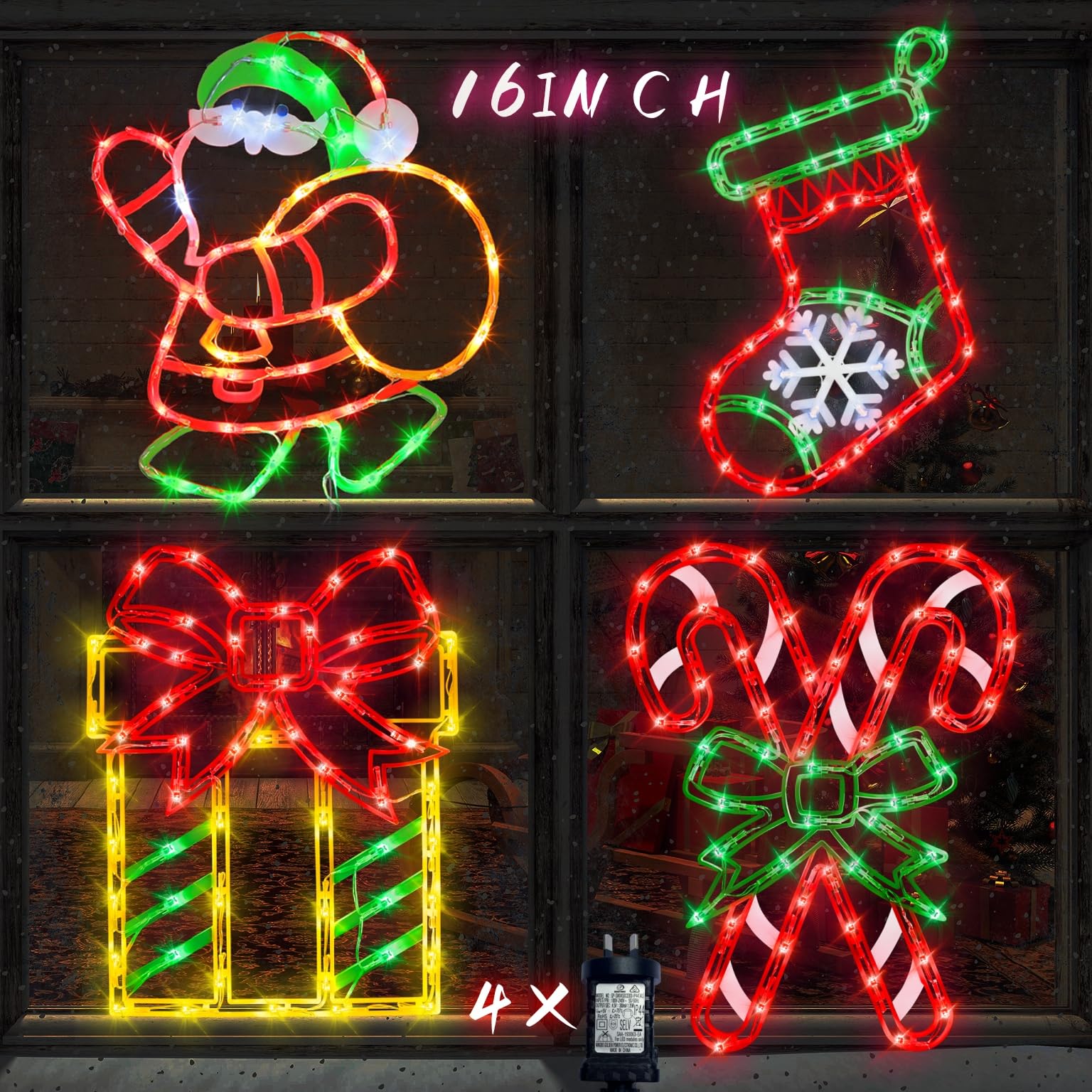 Chaussettes de Noël lumineuses LED en lot de 4 pour décoration extérieure de porte