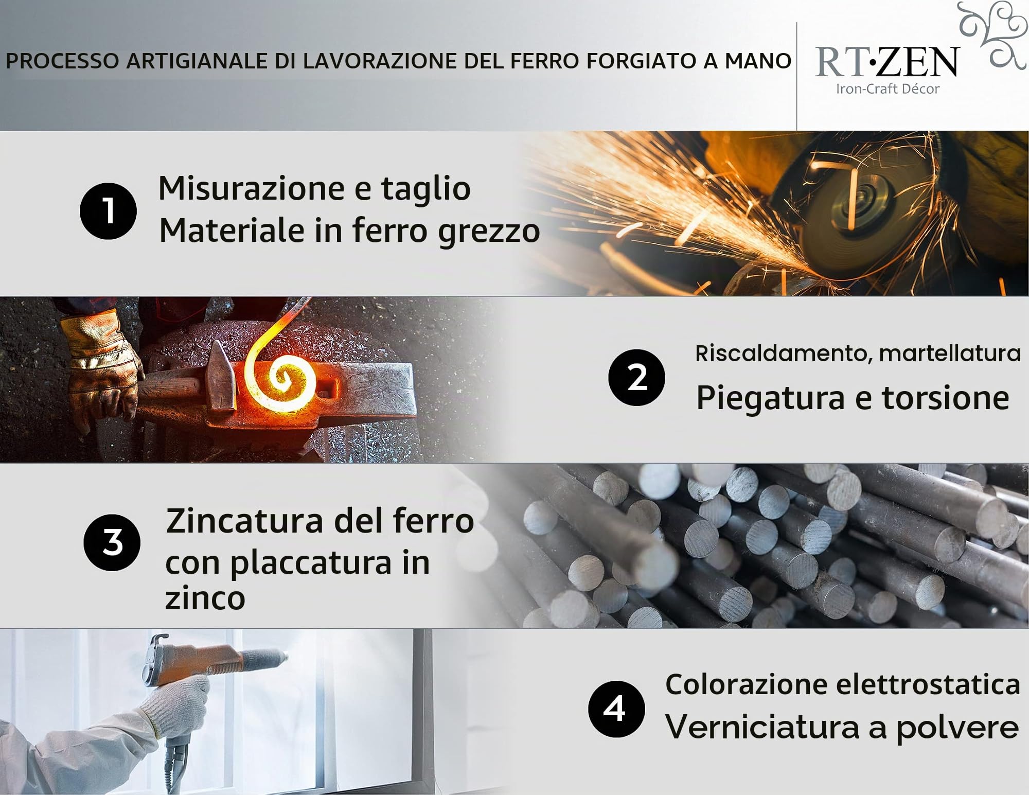 RTZEN Portasciugamani nero opaco per bagno, realizzato a mano in ferro battuto, barra da cucina in metallo, per casa o ufficio, montaggio a parete, adatto per asciugamani da 25,4 cm