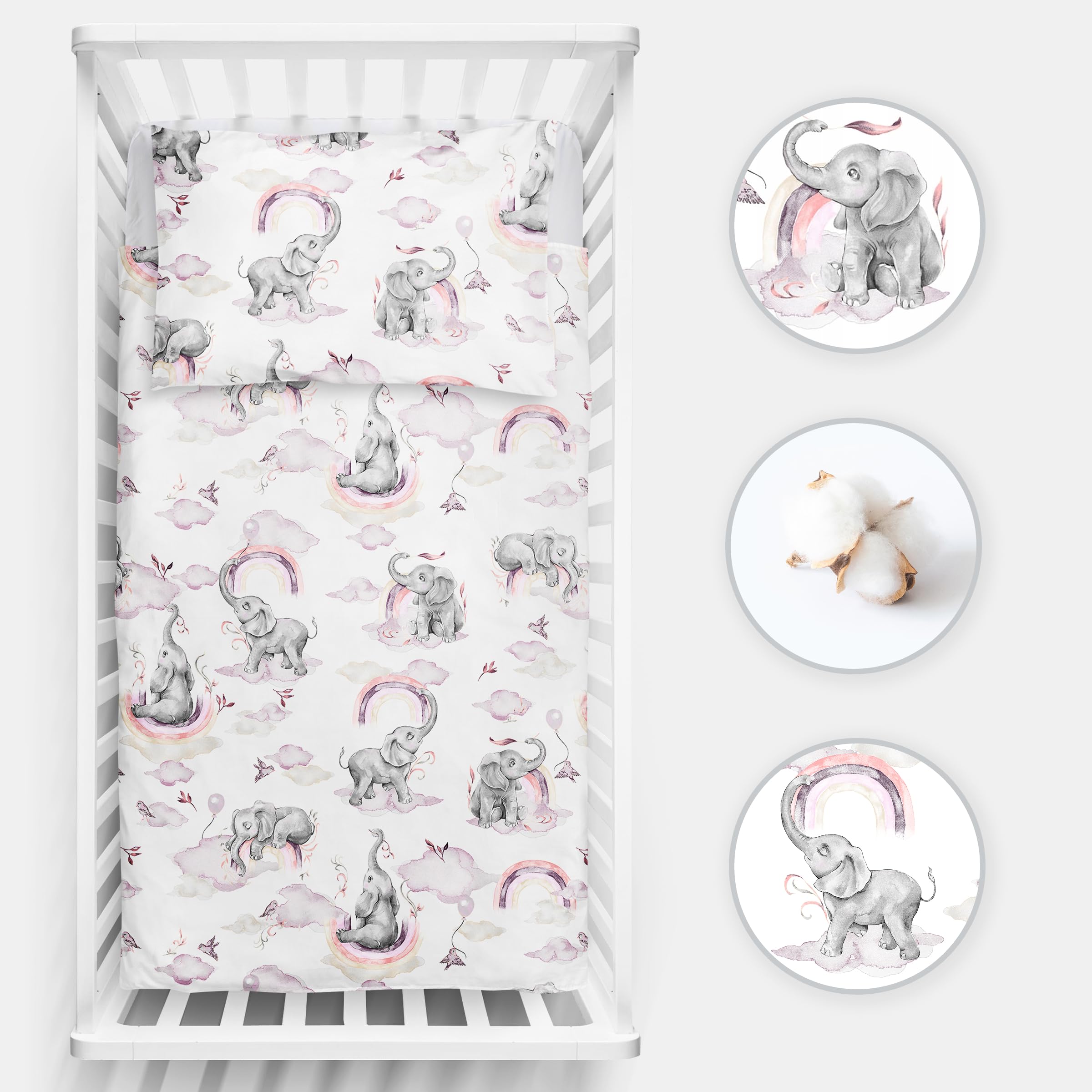 2 Piece Baby Kids Bedding Set 120x90 cm Duvet Cover & Pillowcase for Toddler Cot 12M+ (Pink Elephants), 38, Single (120x90 cm) - Image 3