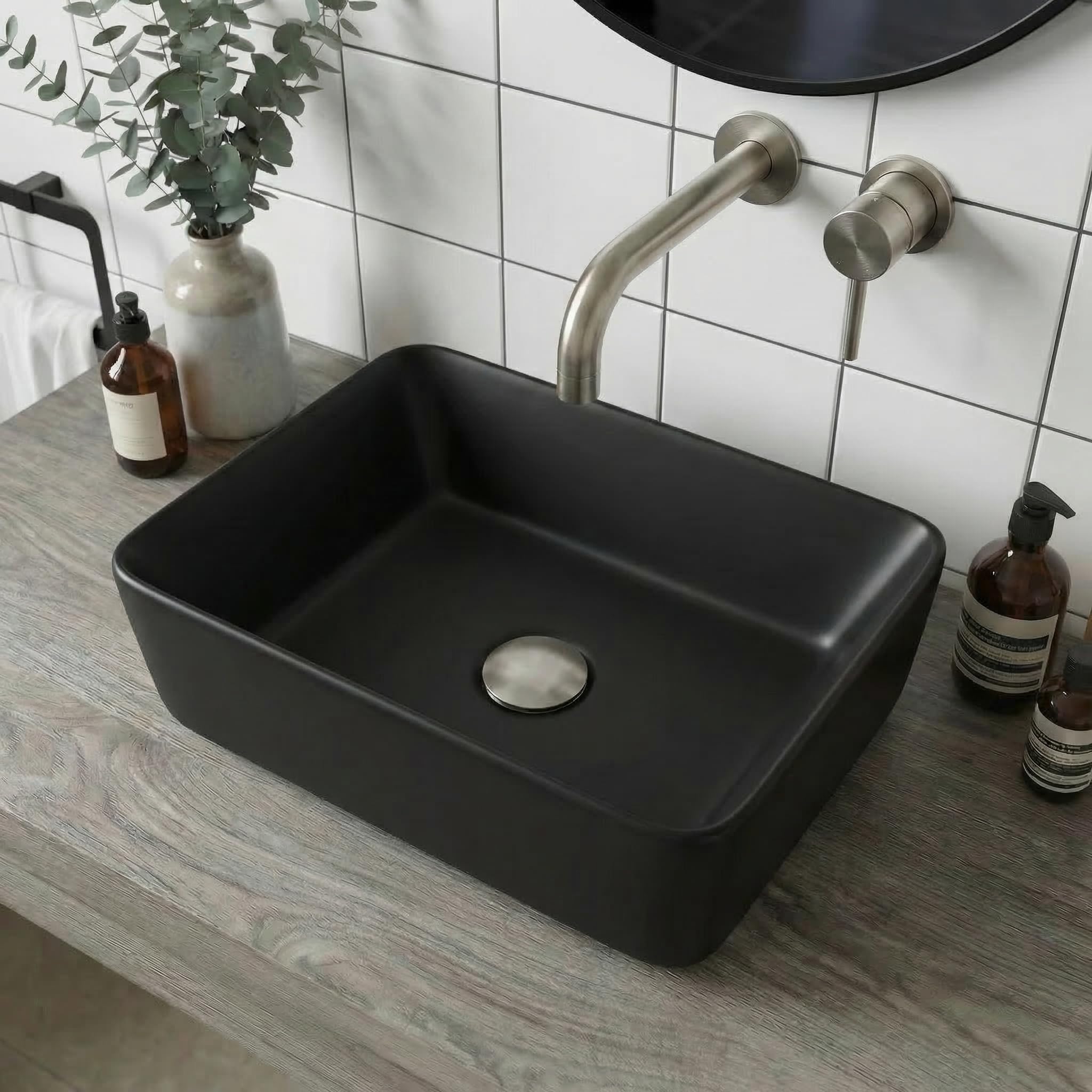Affine Black Affine® Countertop Basin For Bathroom And Cloakroom Hand Wash Basins Sink Modern Matt Rectangular 480 X 370Mm