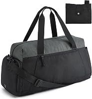 BAGSMART Foldable Gym Bag for Men & Women: Lightweight Water-Resistant Duffle with Shoe Compartment, Weekender Travel Sports Bag, Black