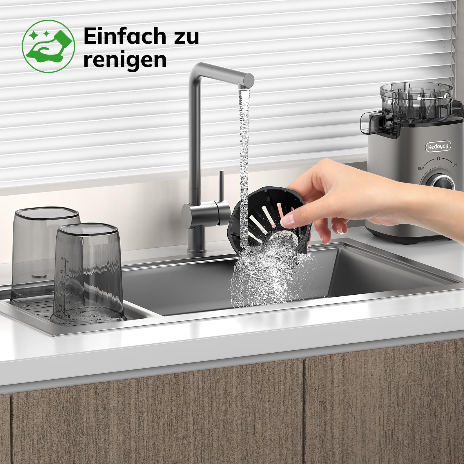 Kotopa Entsafter Gemüse und Obst, Slow Juicer mit 120 MM XL-Einfüllschacht, 600 mL Saftbehälter, Elektrische Kaltpress Saftpresse für Familien, Gesundheitsbewusste, Einfache Reinigung(Grau)