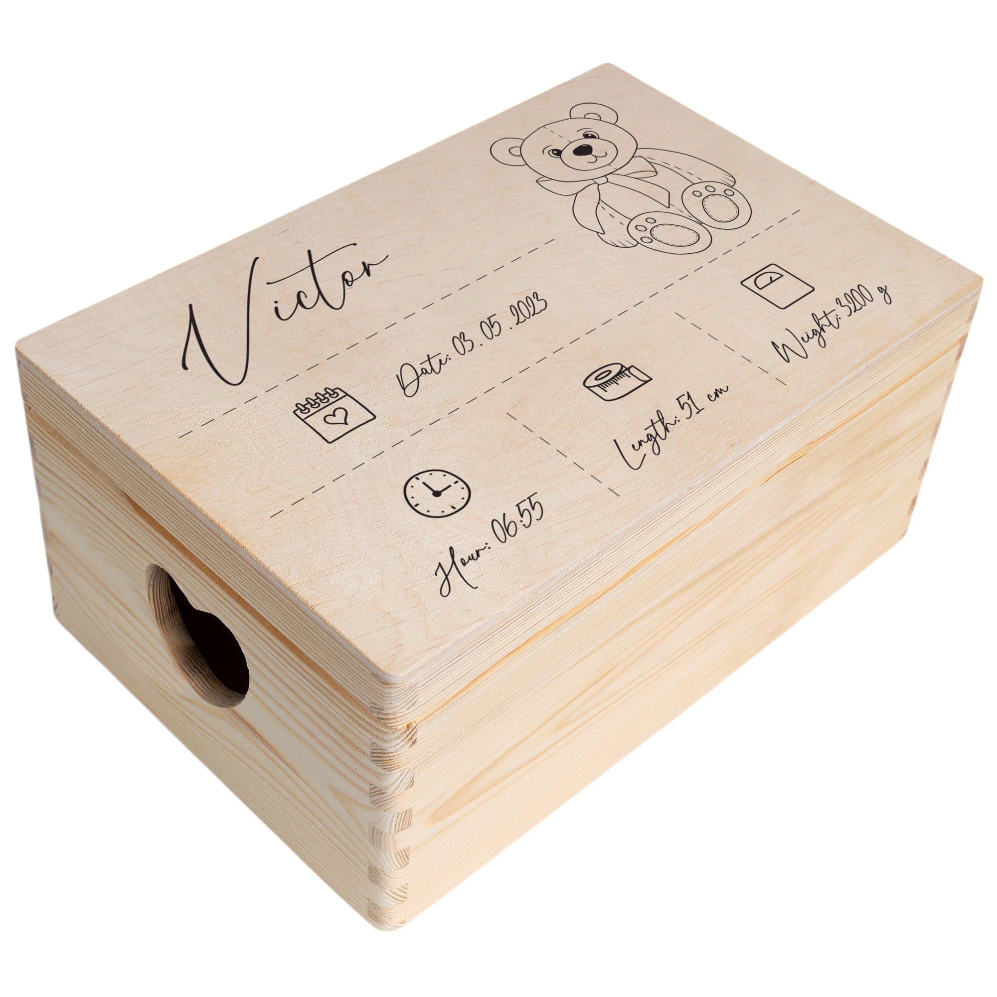 Creative Deco Personalised Baby Memory Box - Line Dividers | Custom Keepsake Boxes | Unique Gift for Newborn Boy or Girl | Customised Wooden Storage Box with Hinged Lid | UV Print