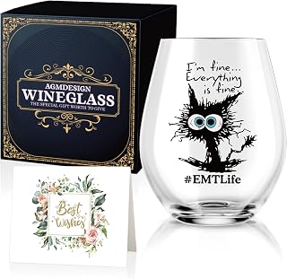 AGMDESIGN I'm Fine Everything is Fine Emtlife Funny Wine Glass with Gift Box, Christmas Birthday Gift for Emergency Medical Personnel Nurse Doctor ER Ambulance Driver Emergency Paramedic
