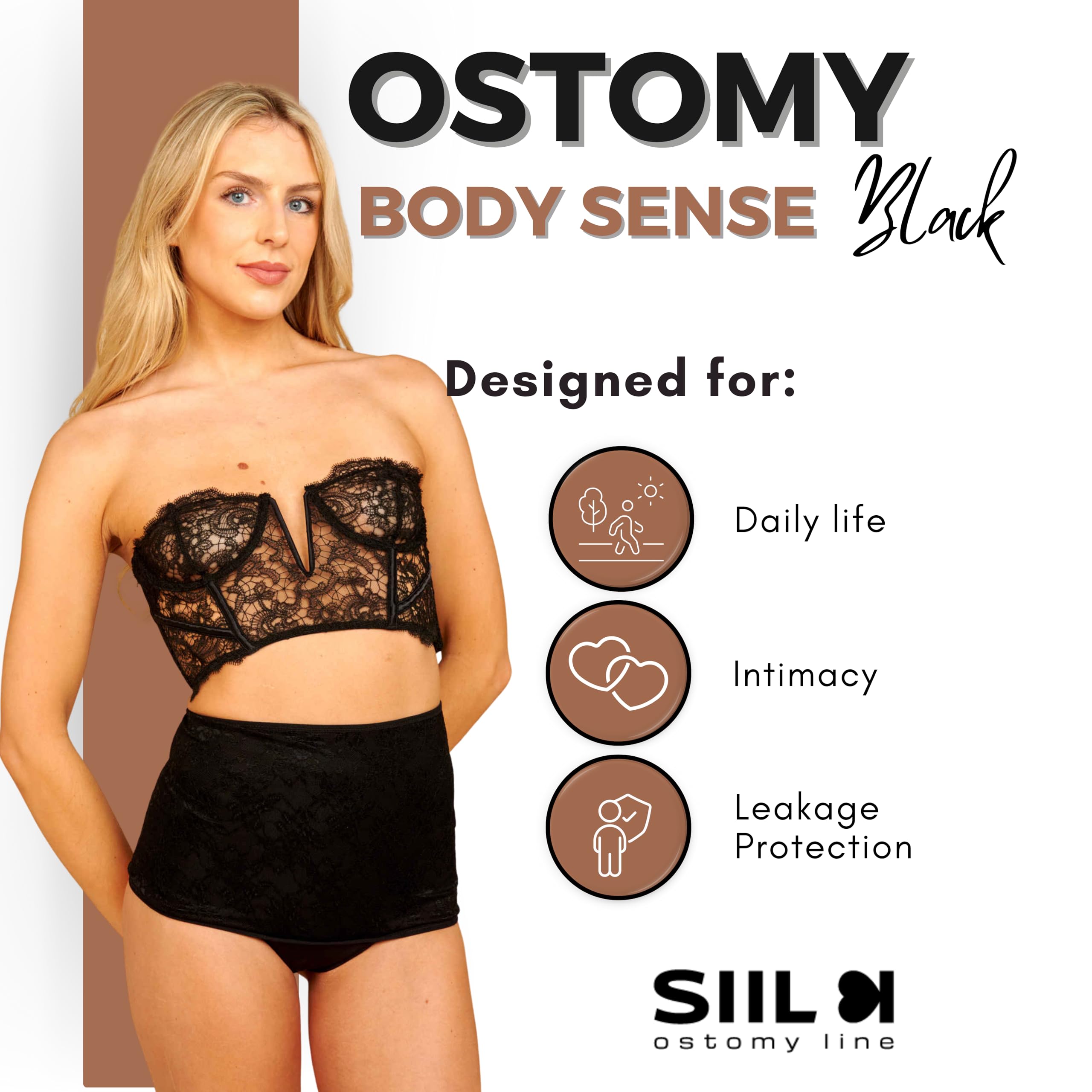 SIIL Stomabeutel Bezuege mit Clip - Intimate Body Wrap Schwarz mit Stoma Tasche