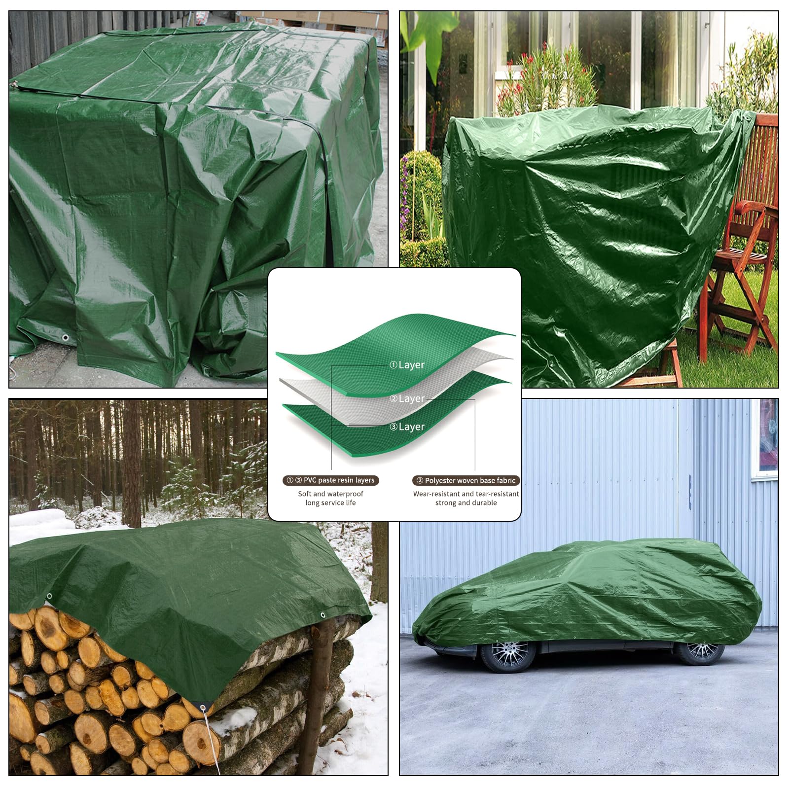 HanSe Telone Impermeabile Verde 4x5 Mt, 140 G/m², Con Occhielli In Alluminio, Per Legna, Mobili Giardino, Barche, Piscine, Resistente Ai Raggi UV