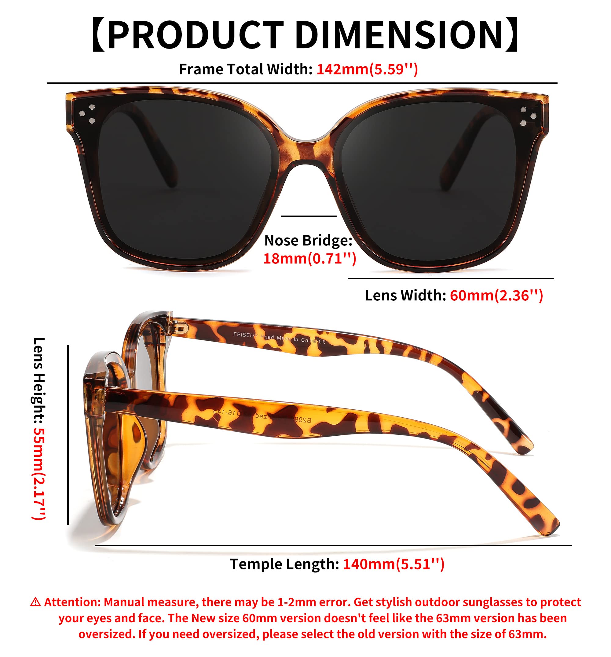 Anteojos de sol de estilo retro, cuadrados polarizados, para mujeres y hombres, aspecto vintage, de gran tamaño, B2600, negro 3