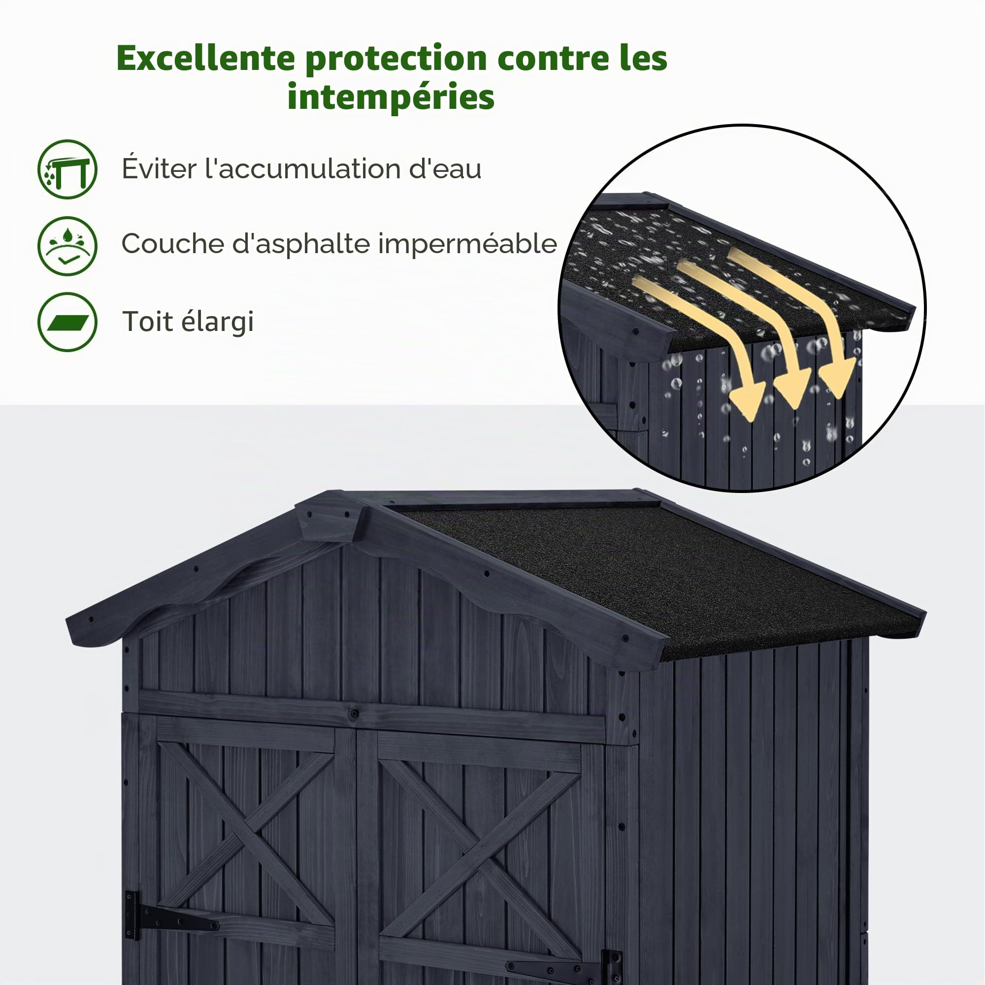 M MCombo Armoire de Jardin Abri de Jardin en Bois résistant aux intempéries, Outdoor Armoire étanche avec Plancher, pour l'extérieur Balcon, 74×99×193 cm (Gris Anthracite)