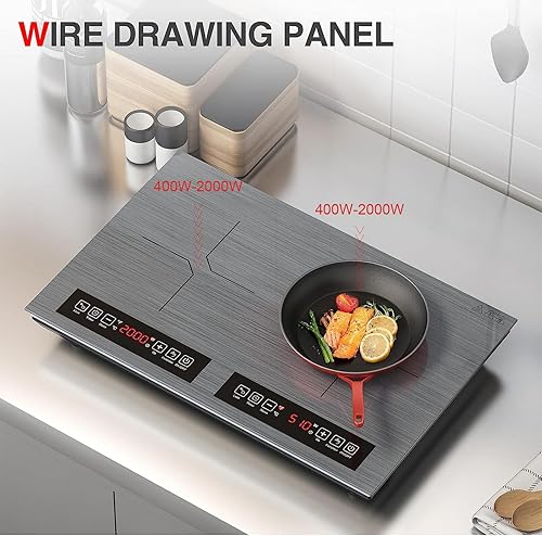 Miniatura 4 de Placa de cocción de doble inducción 110v-120v, 2 quemadores, estufa eléctrica de 24 pulgadas 4000 W, placa caliente LED pantalla táctil, 9