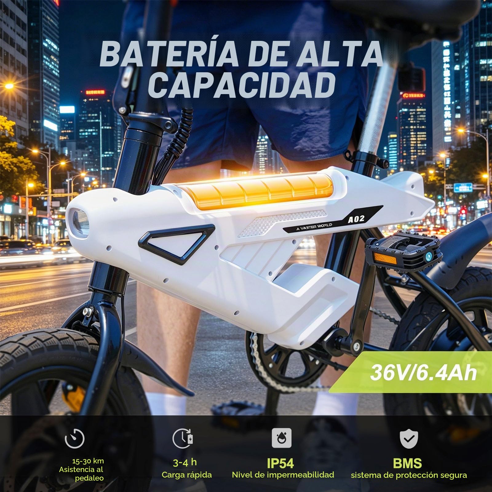 A02 Bicicleta Electrica Plegable 14 Pulgadas - Bici Electrica con Batería de 36V 6.5Ah, 250W Motor, Todo Terreno Ebike para Adulto, Alcance de 15-30 km E-Bike, Unisex Adulto Bici Electrica