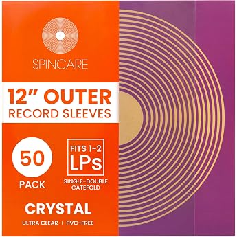SPINCARE 50 x 12 Inch Crystal Standard Vinyl LP Record Sleeves Super clear polypropylene sleeves fits single double and triple albums and LPs acid-free plastic protective sleeves