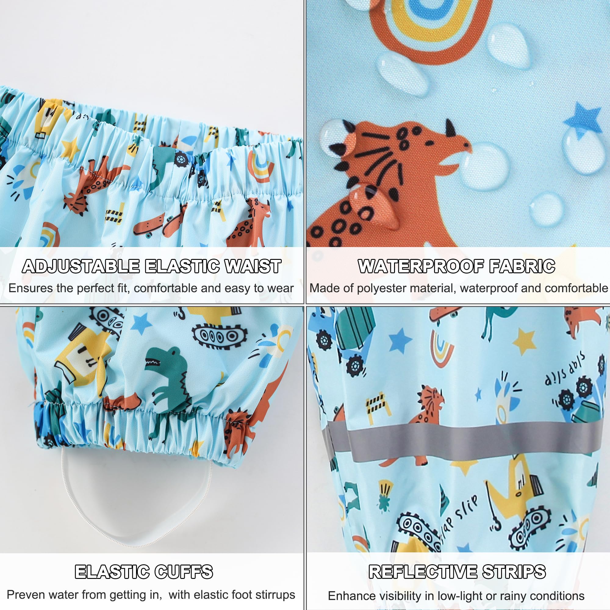 Fewlby Pantalones Impermeables para Niñas Niños Pantalones de Lluvia Mono Impermeable con Tiras Reflectantes Chubasquero Outdoor Traje Impermeable