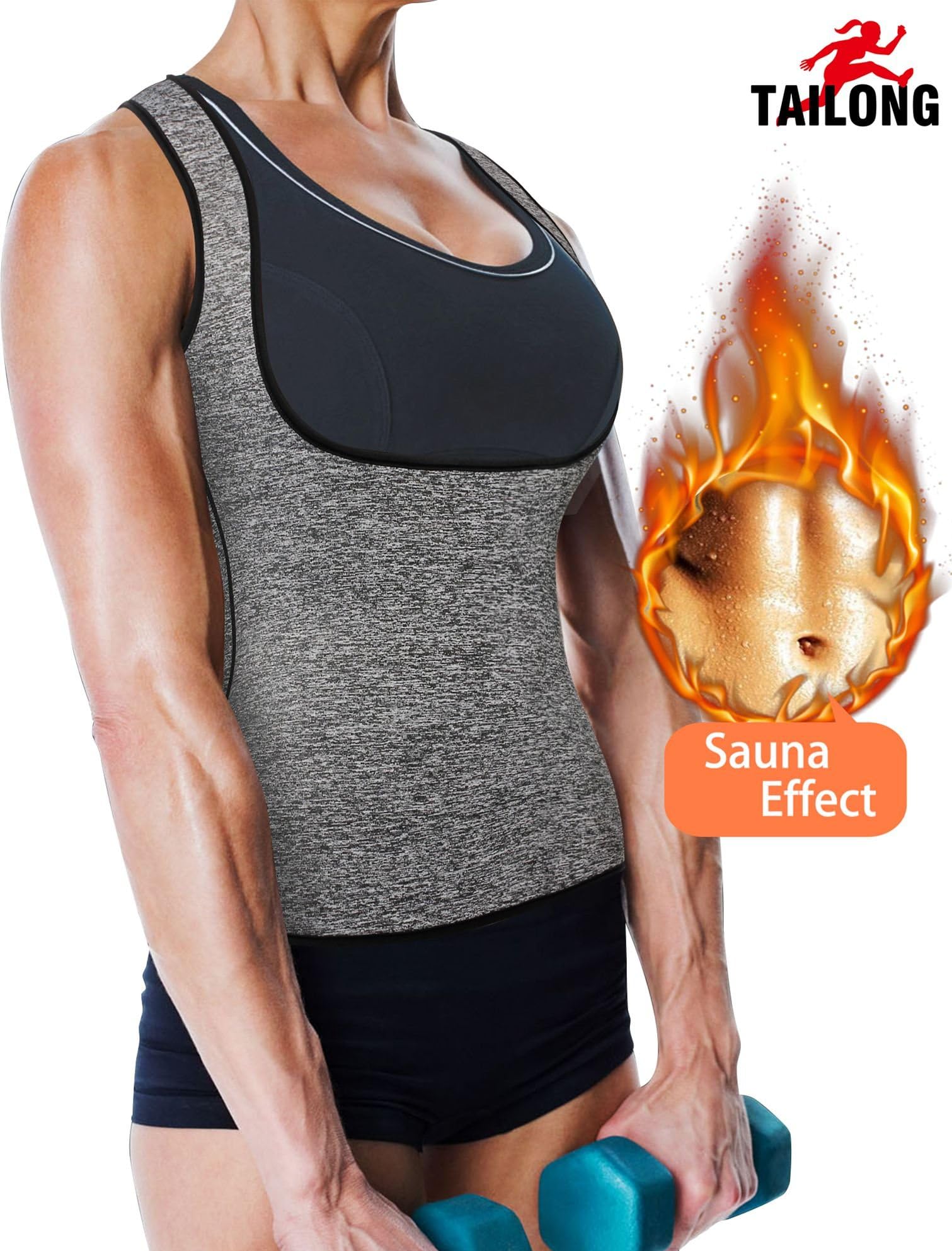 Women's Sport Hot Sweat Slimming Neoprene Shirt Vest Body Shapers for Weight Loss No Zipper Gray Sauna Tank Top Shirt