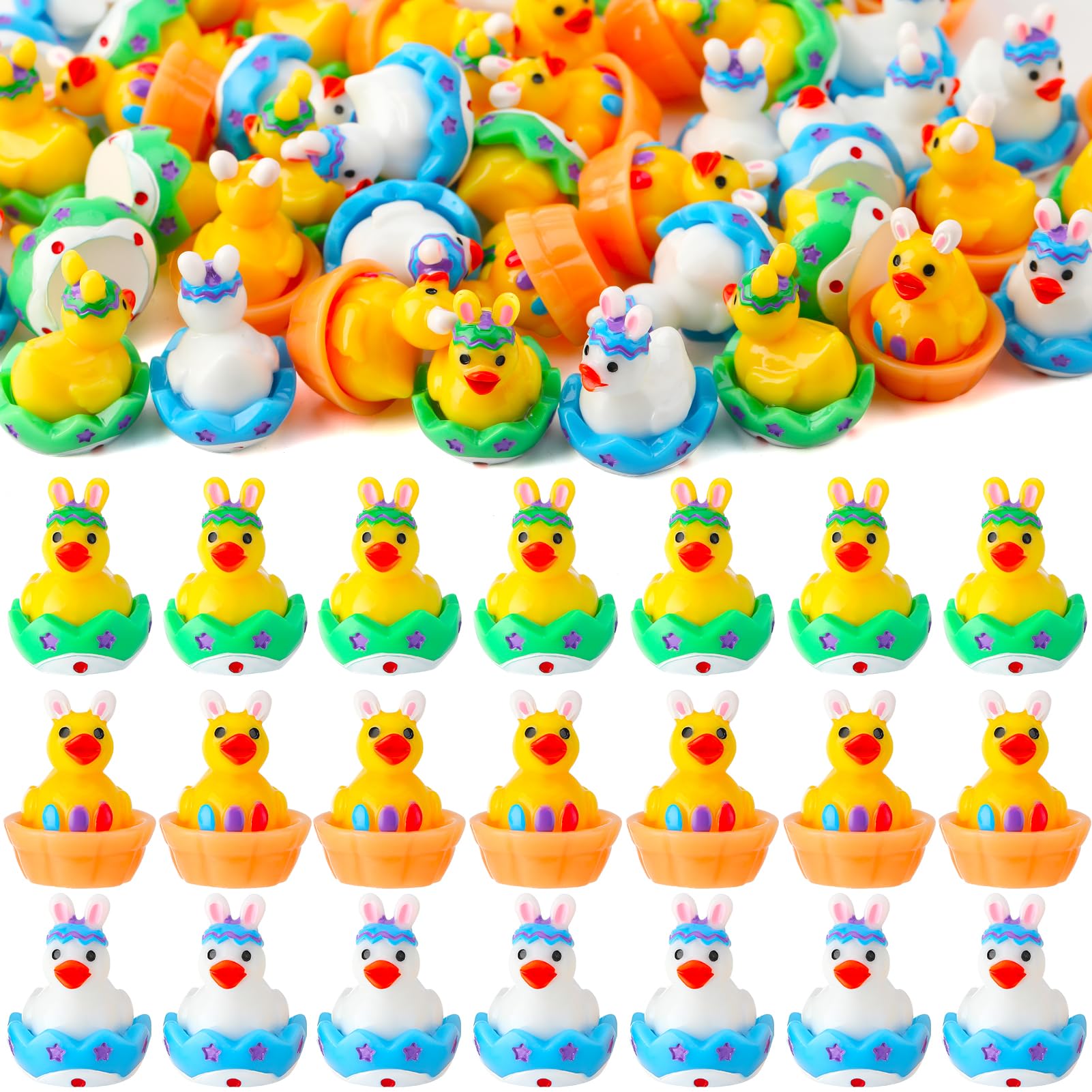 48 Pcs Easter Mini Resin Ducks Mini Duck Figurines Miniature Easter Figurines for DIY Cake Decoration Ornaments Crafts Moss Landscape