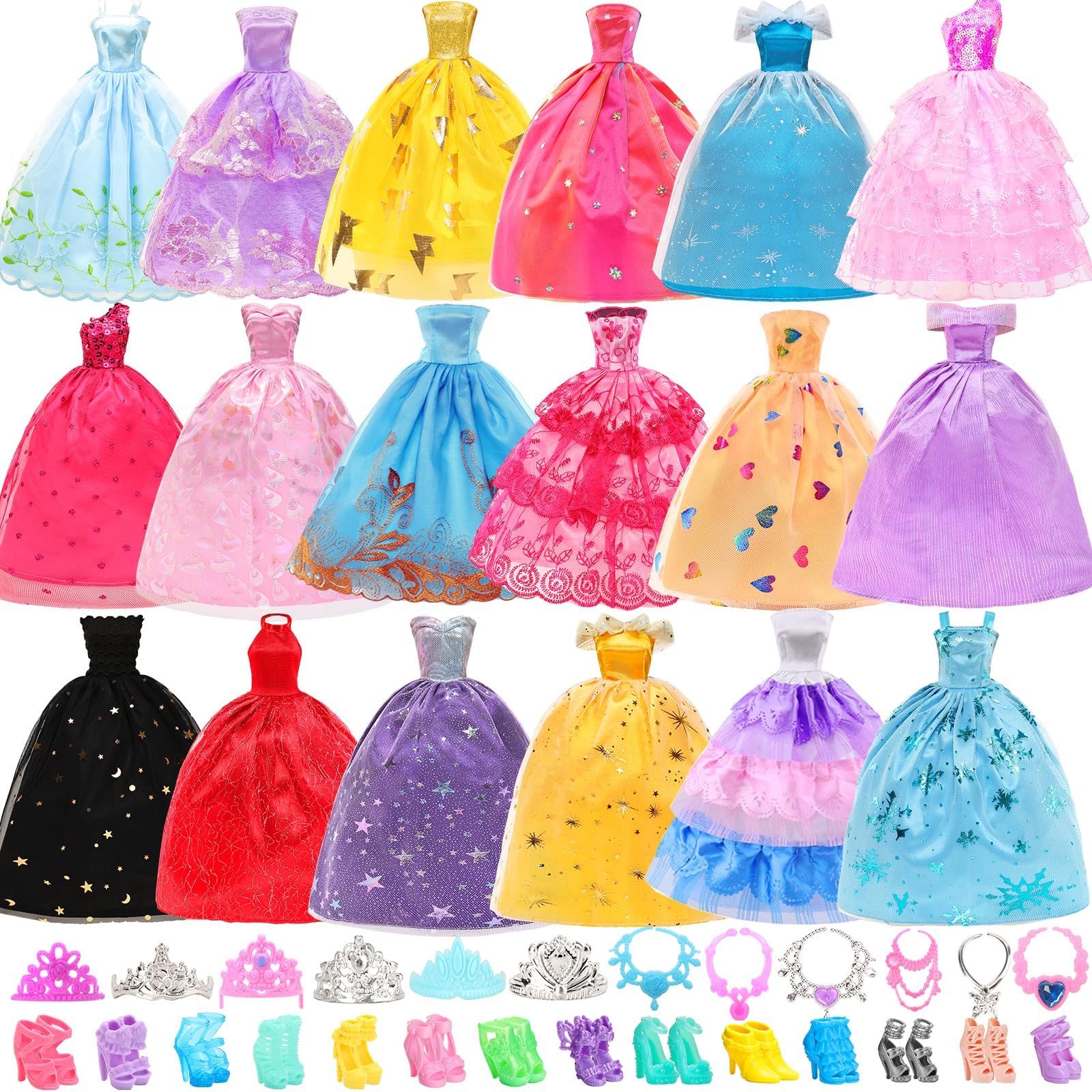 BARWA 10 Pcs Doll Dresses with 17 Accessories Handmade Doll Clothes and Accessories Wedding Gowns Party Dresses for 11.5 inch Dolls
