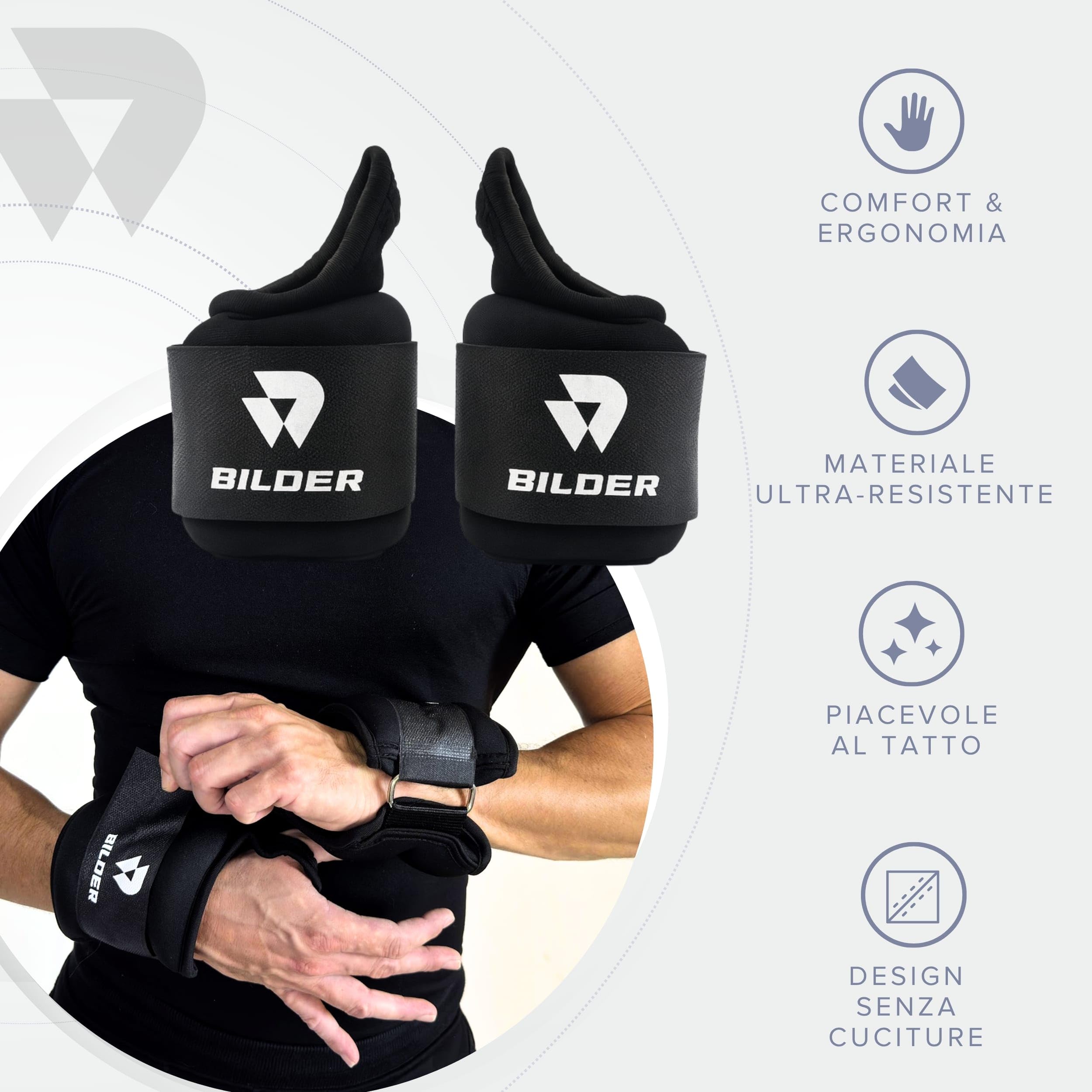 BILDER - 2 Polsini Palestra con Foro per Pollice e Chiusura Regolabile - Polsiere Pesi Palestra in Tessuto Tecnico per Allenamento a Casa e Fuori, Adatti ad Allenamento Cardio e Funzionale