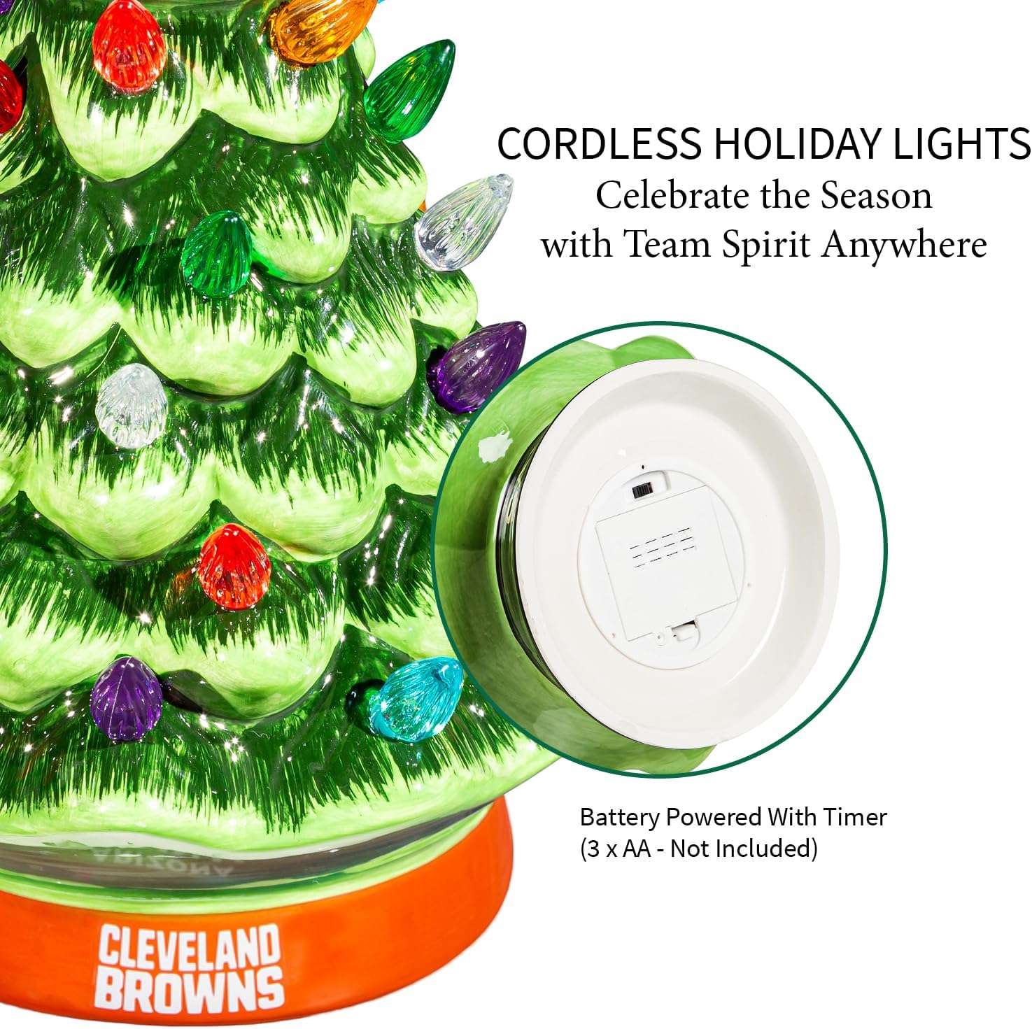 NFL Cleveland Browns Ceramic Christmas Trees That Light Up | 8" LED Vintage Christmas Tree | Officially Licensed Team Logo | Tabletop Decorations for Home