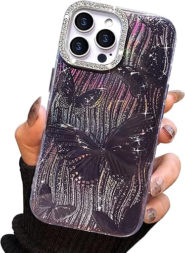 Miniatura 53 de I-MGAE-IN-AR - Funda diseñada para iPhone 12 y 12 Pro, diseño de mariposa plateada brillante, funda protectora de poliuretano termoplástico, suave,